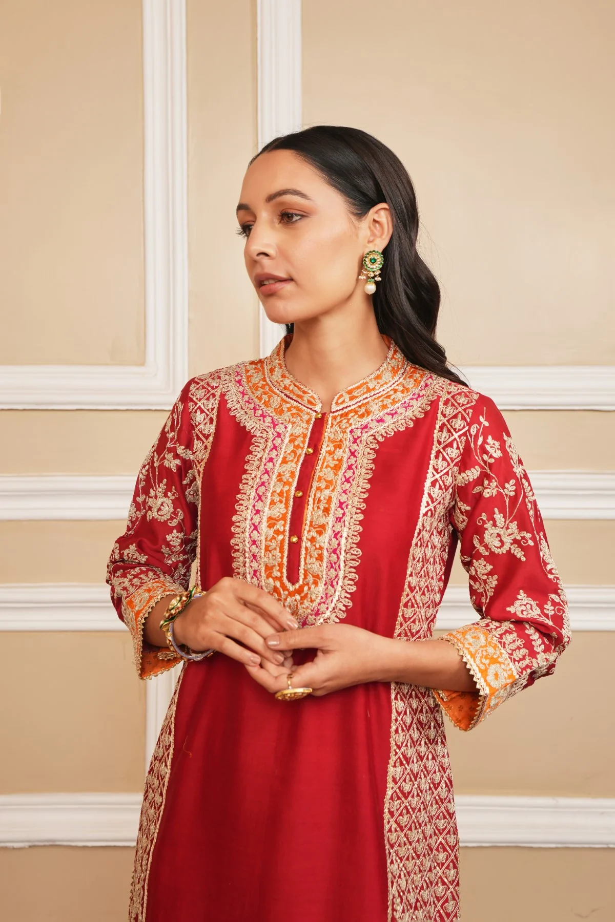 Ahana Mehrotra In MEHNOOR - DEEP RED KURTA WITH DHOTI - Image 8