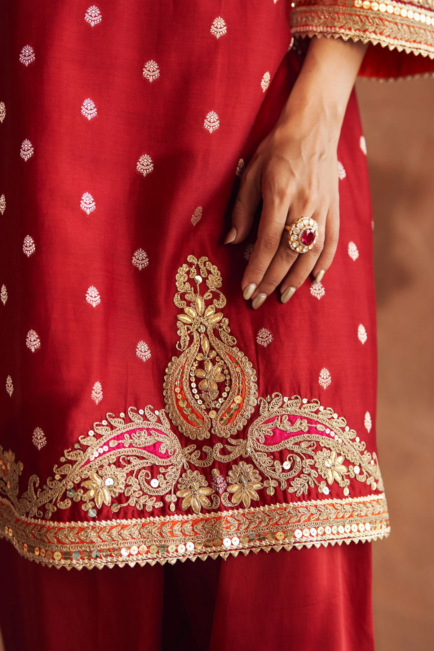MEHWISH - DEEP RED SHORT KURTA WITH SALWAR AND DUPATTA - Image 5