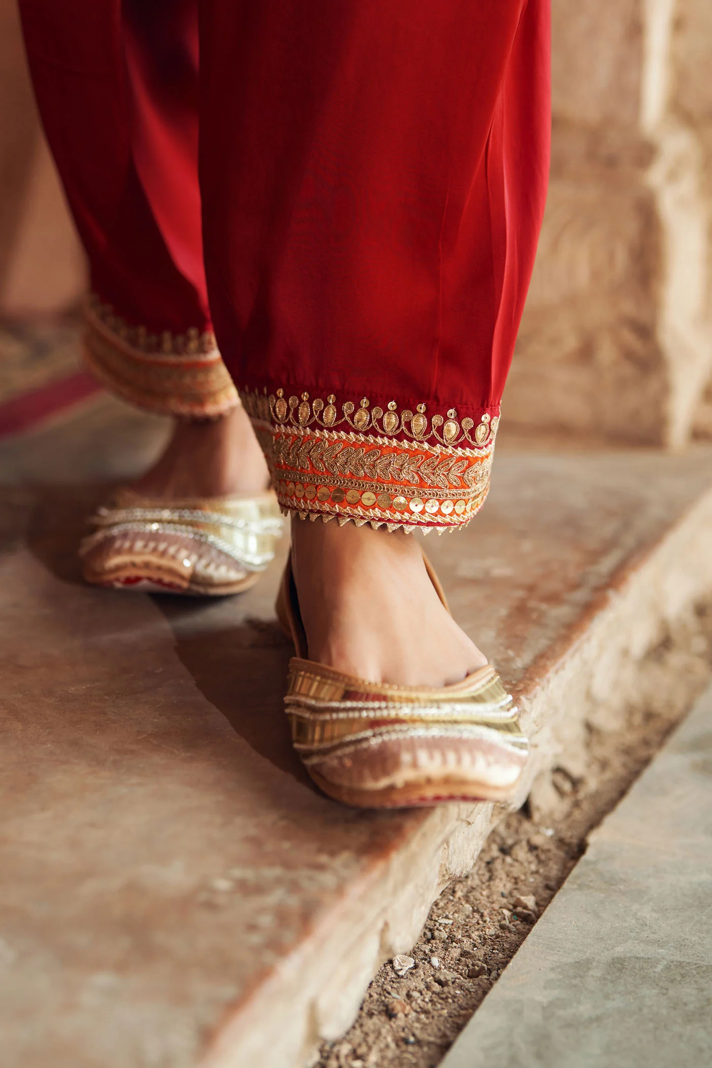 MEHWISH - DEEP RED SHORT KURTA WITH SALWAR AND DUPATTA - Image 6