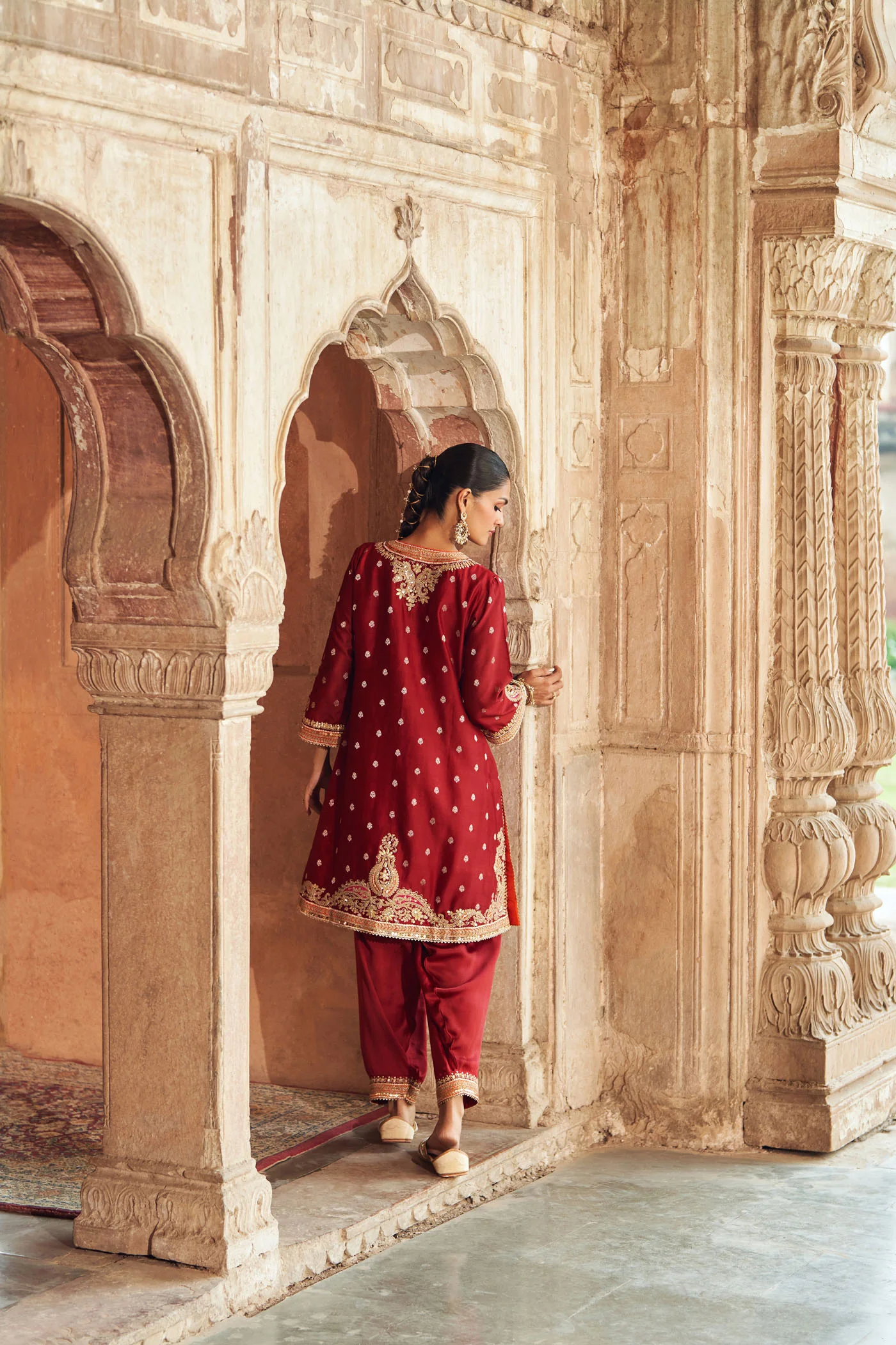 MEHWISH - DEEP RED SHORT KURTA WITH SALWAR AND DUPATTA - Image 7