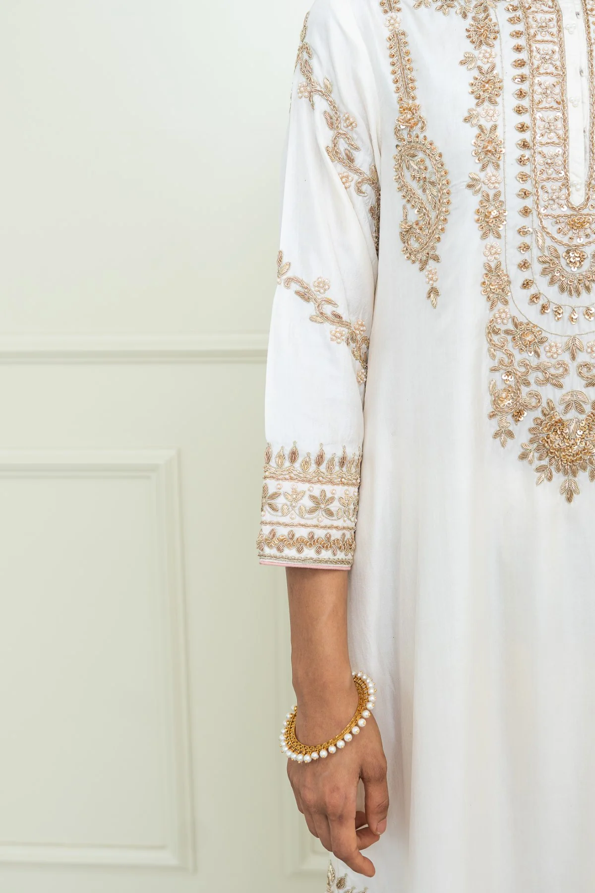Aarini - Daisy Ivory A-Line kurta with dogri salwar - Image 4