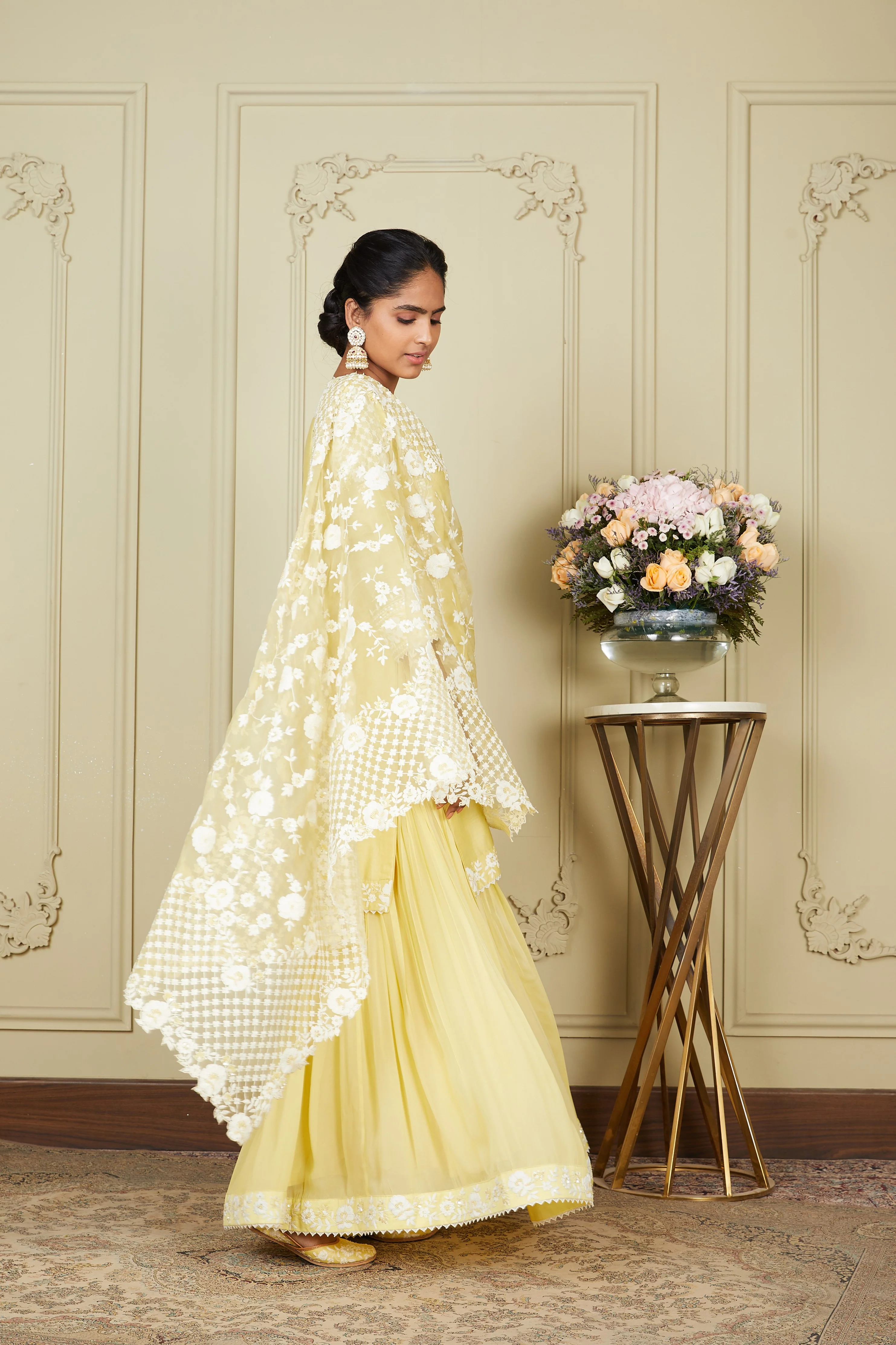Nargis - Lemon Yellow Short kurta with garara and dupatta - Image 5