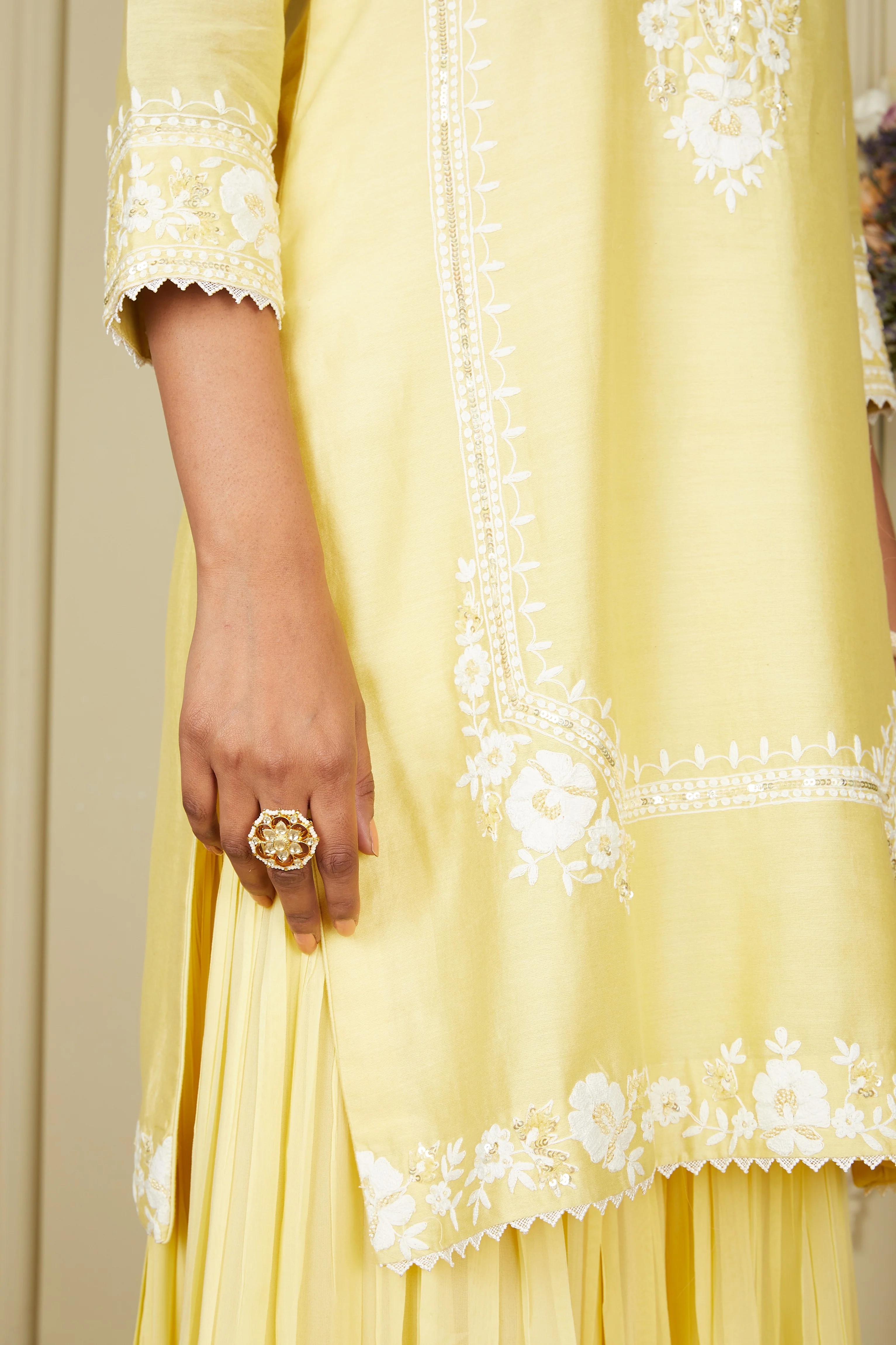 Nargis - Lemon Yellow Short kurta with garara and dupatta - Image 6
