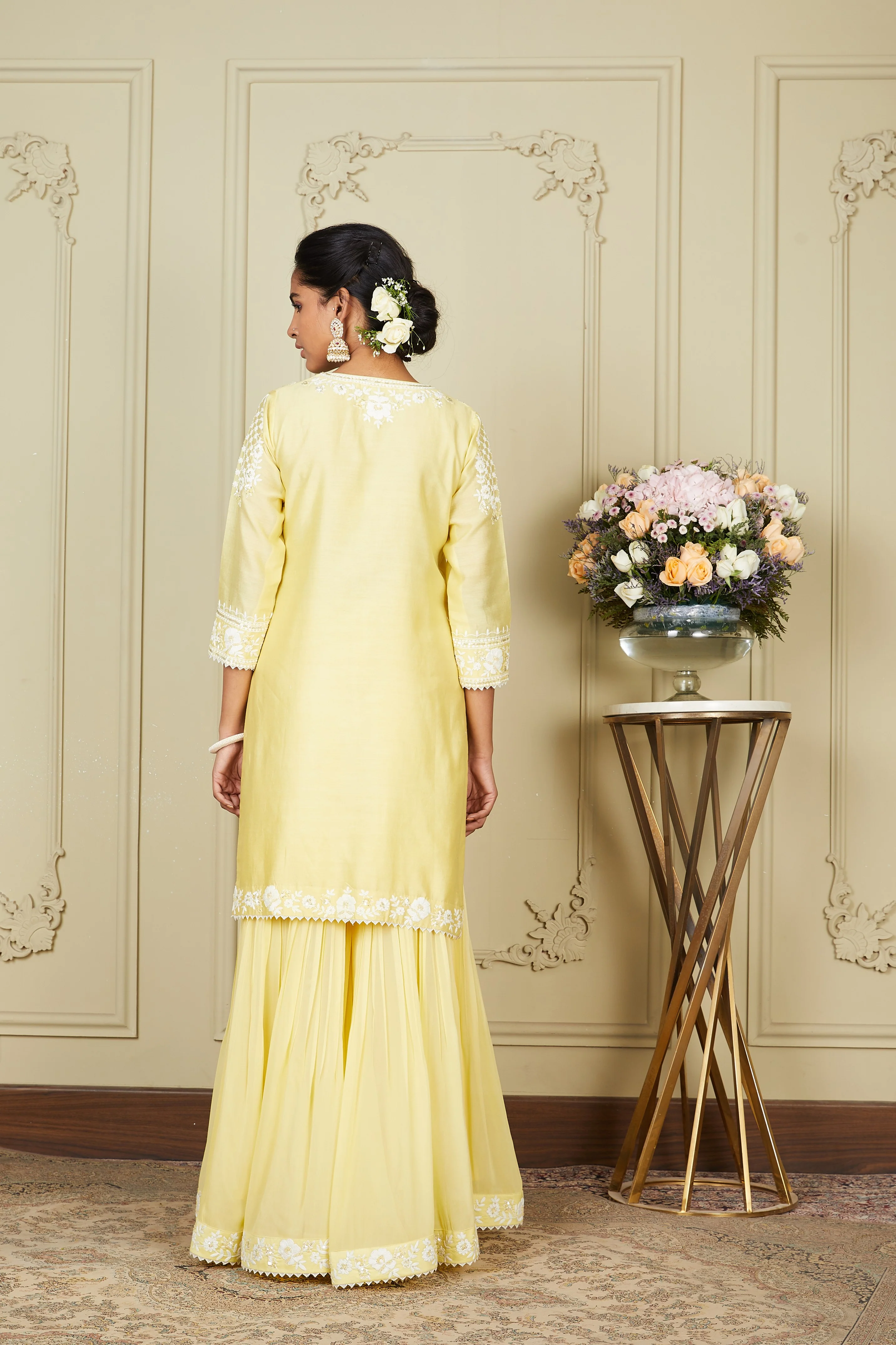 Nargis - Lemon Yellow Short kurta with garara and dupatta - Image 7