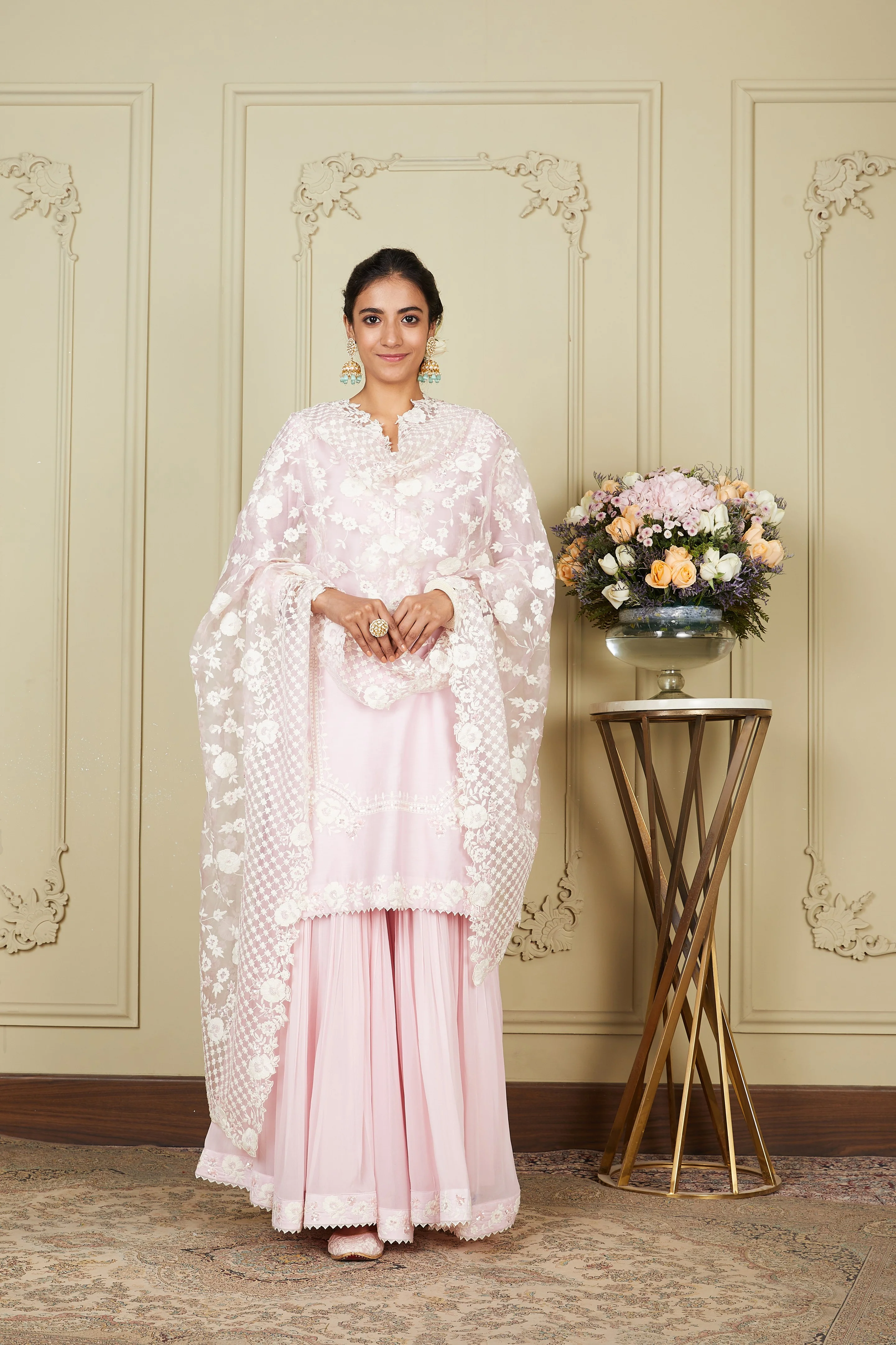 Nargis - Pearl Blush Short kurta with garara and dupatta - Image 10