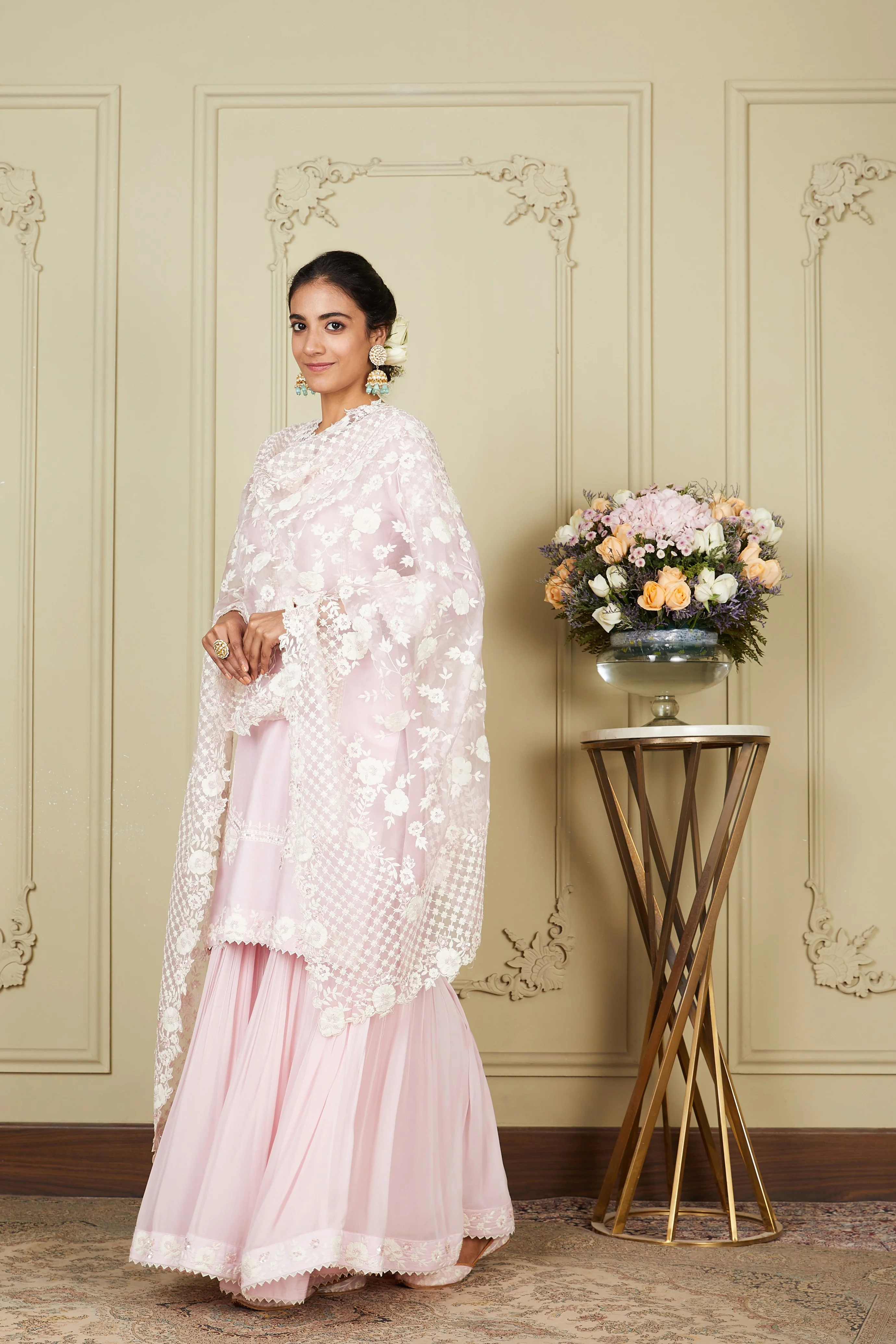 Nargis - Pearl Blush Short kurta with garara and dupatta - Image 11