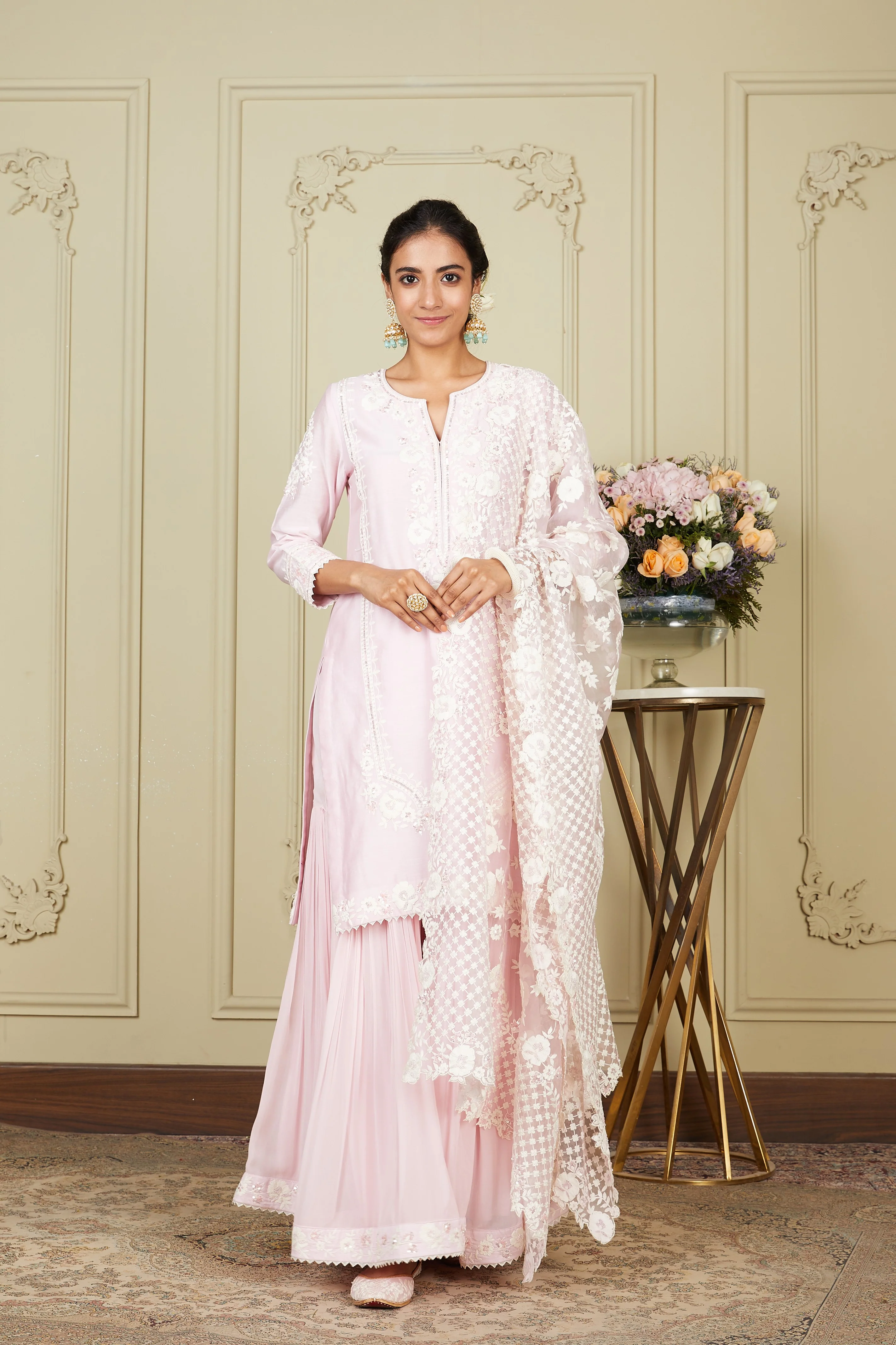 Nargis - Pearl Blush Short kurta with garara and dupatta - Image 3