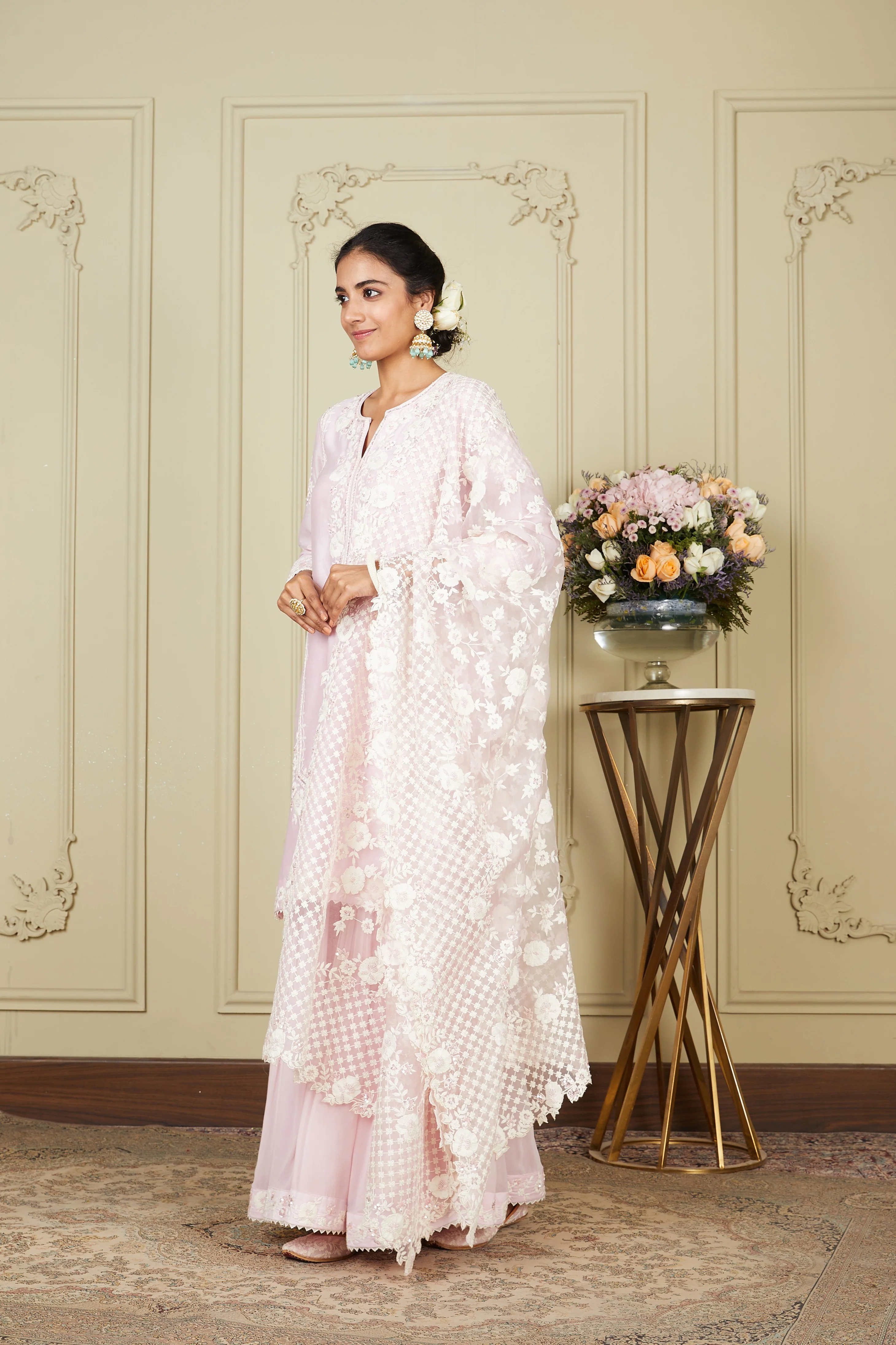 Nargis - Pearl Blush Short kurta with garara and dupatta - Image 4