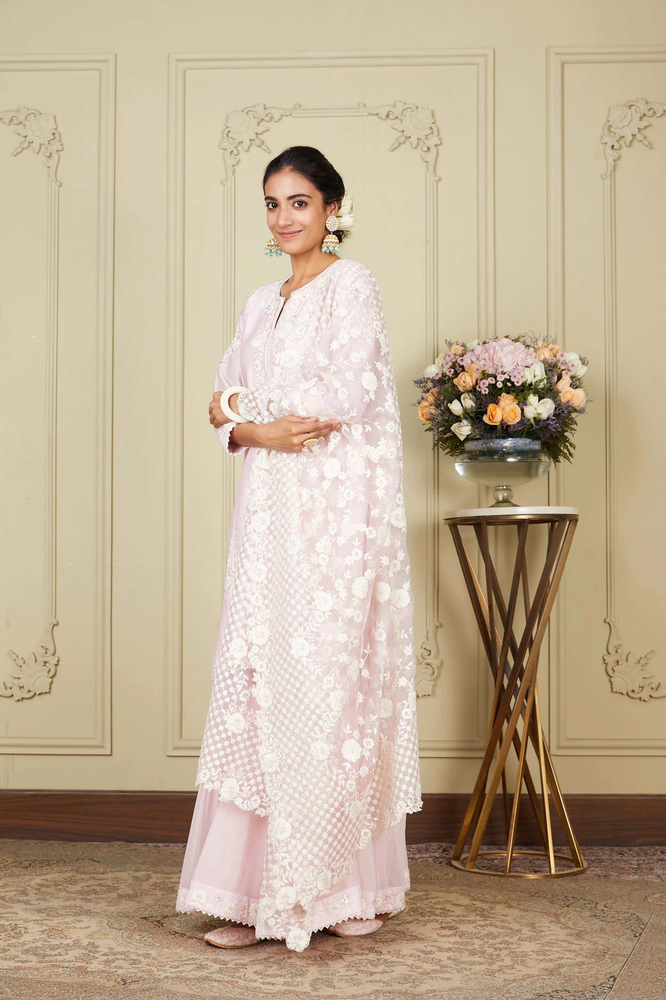 Nargis - Pearl Blush Short kurta with garara and dupatta - Image 5