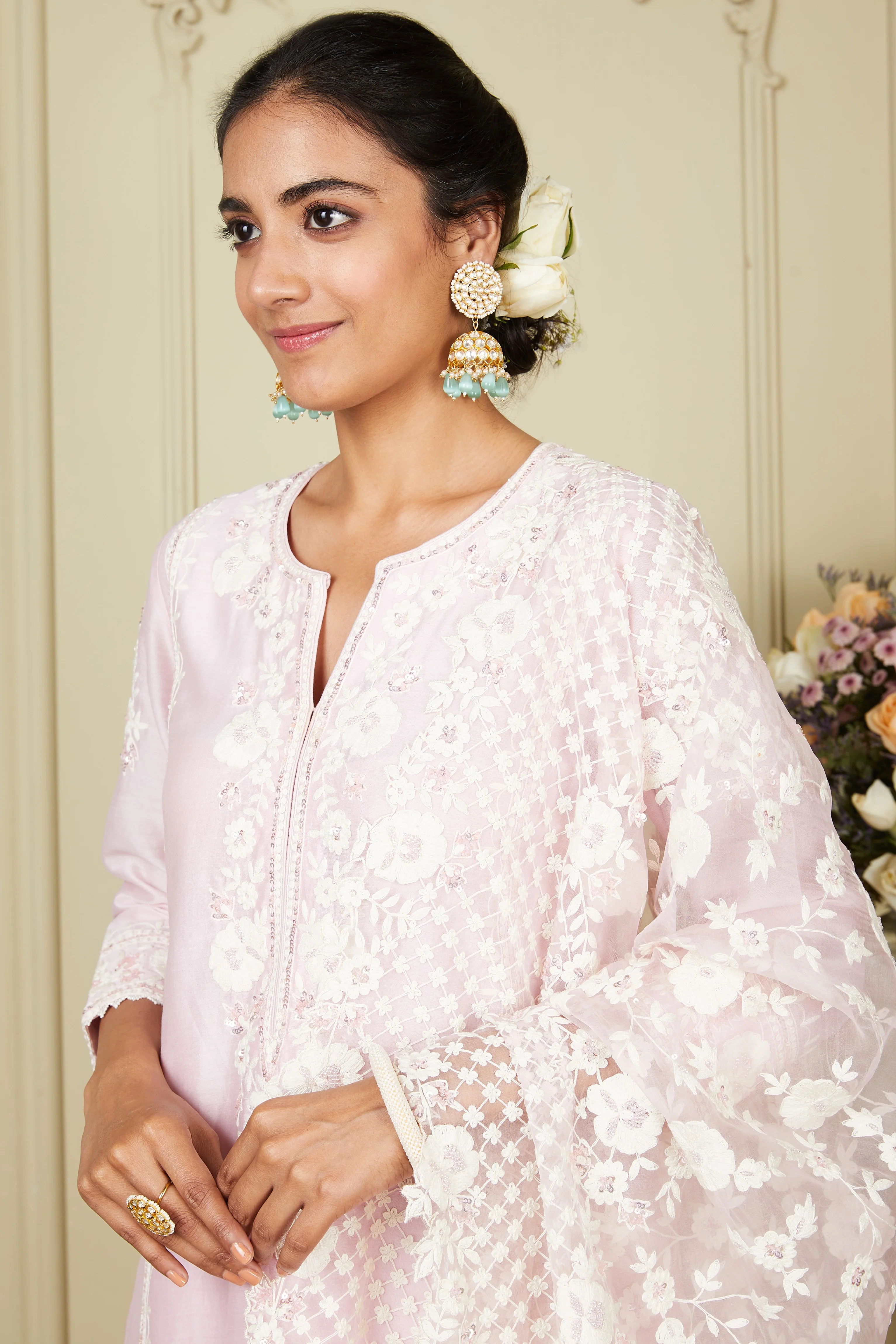 Nargis - Pearl Blush Short kurta with garara and dupatta - Image 6