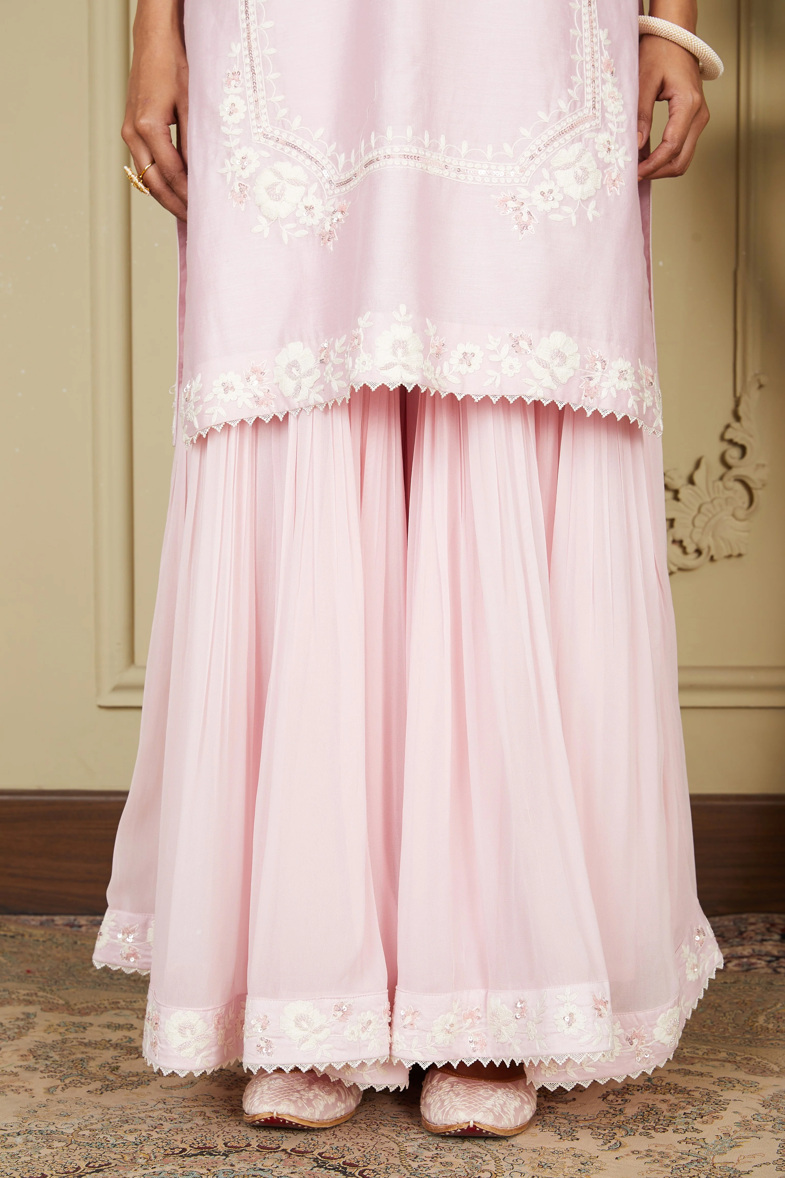 Nargis - Pearl Blush Short kurta with garara and dupatta - Image 7