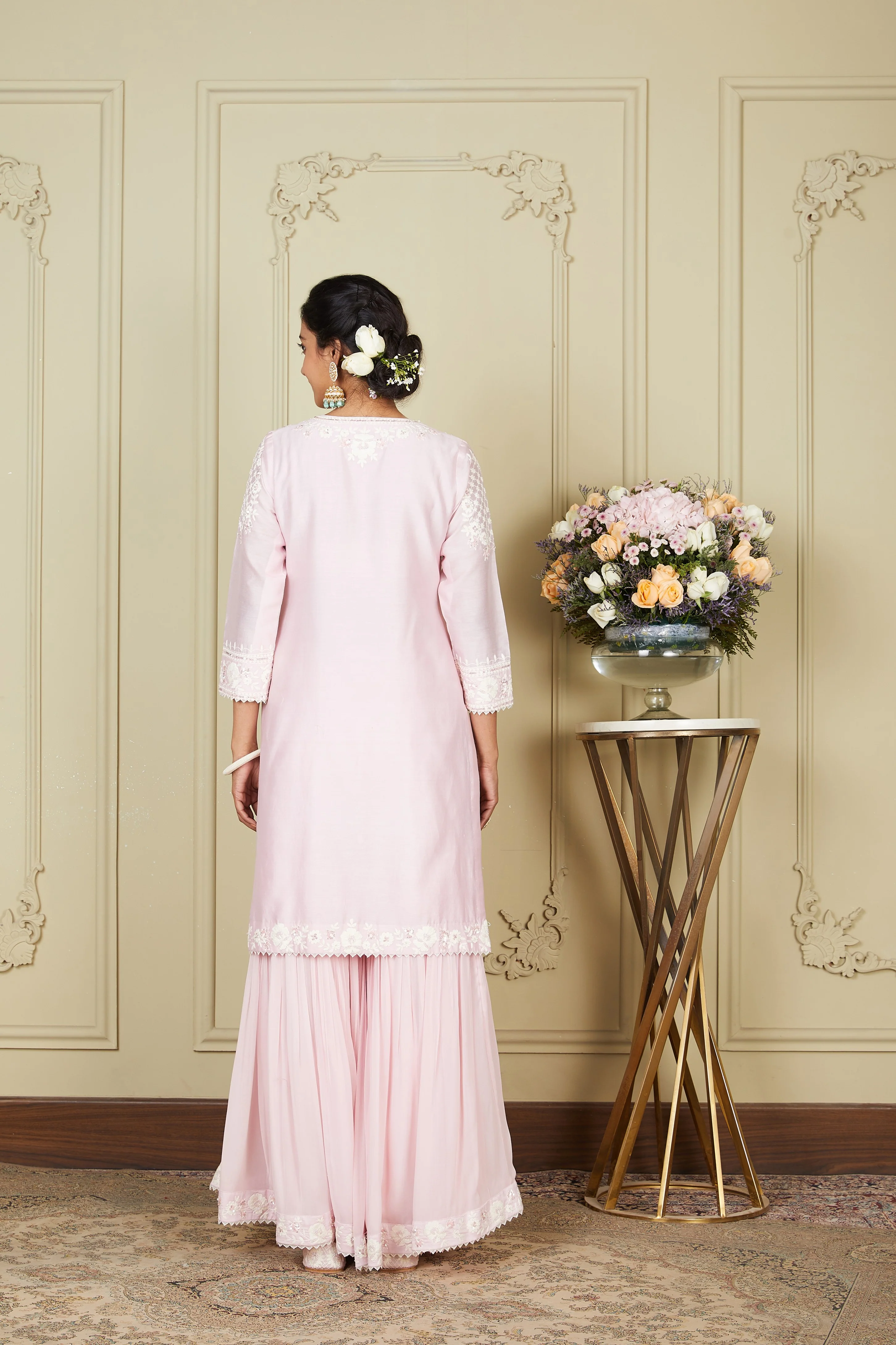 Nargis - Pearl Blush Short kurta with garara and dupatta - Image 8