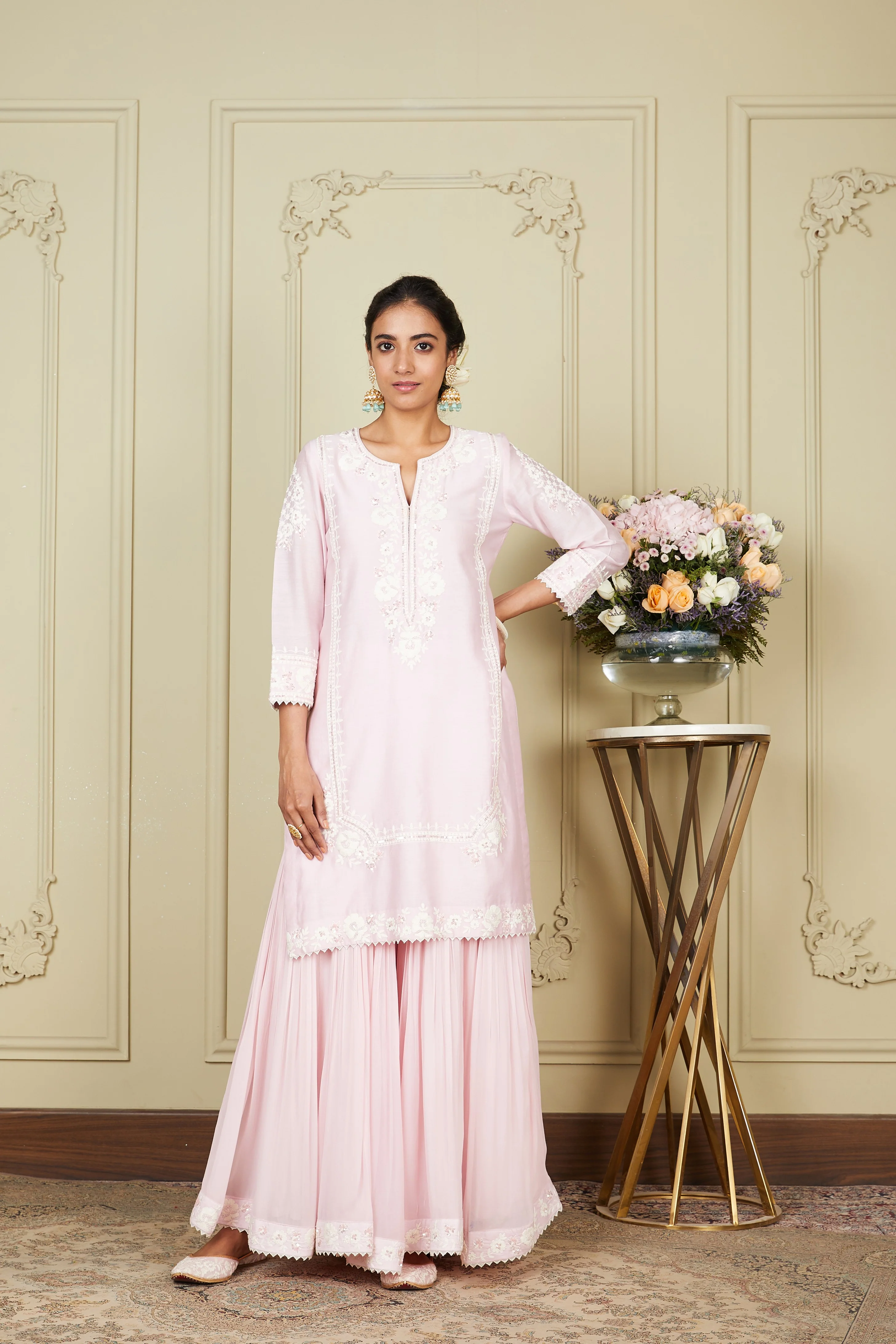 Nargis - Pearl Blush Short kurta with garara and dupatta - Image 9
