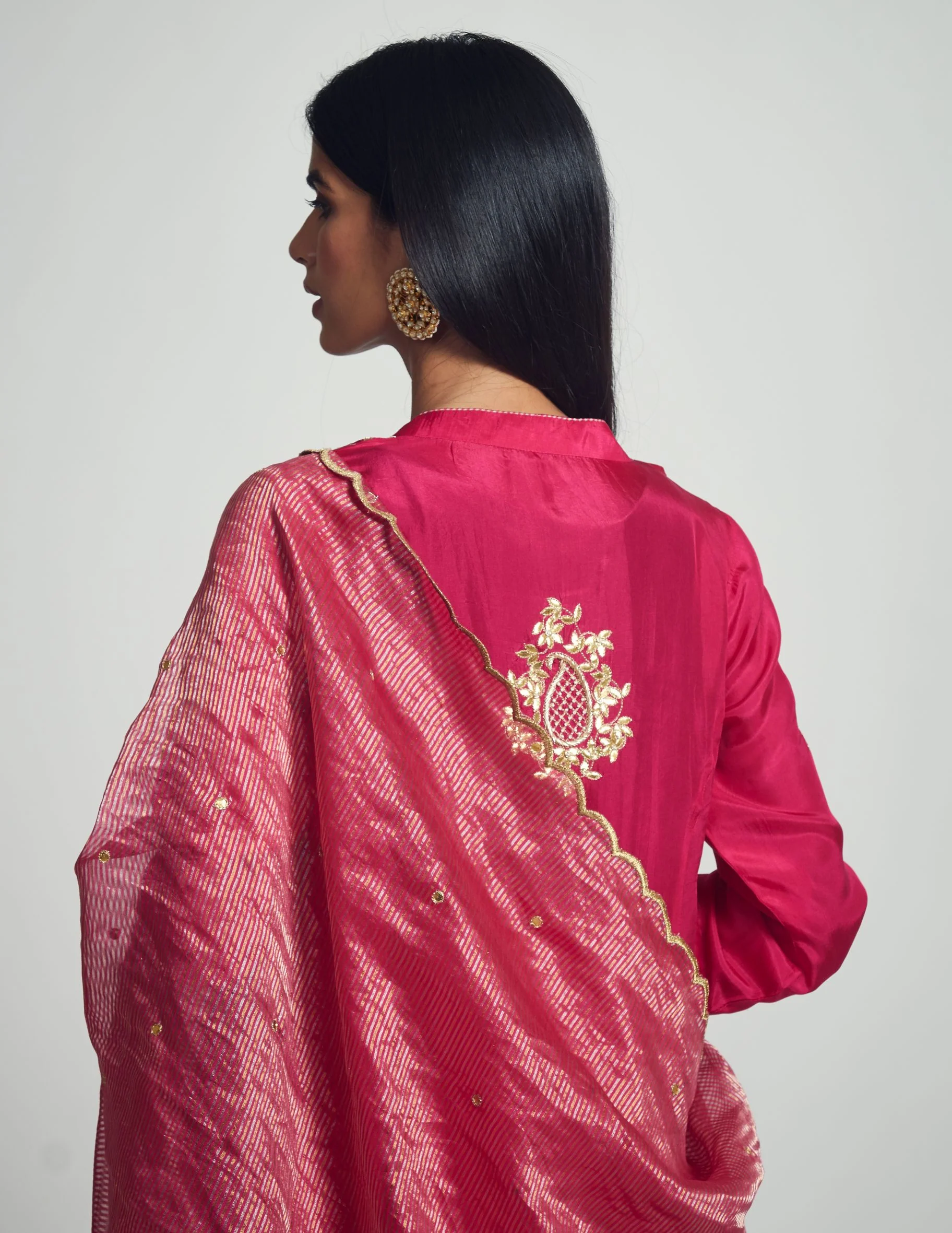 Nazish- Rani Hotpink Habutai silk Gota Patti embroidered kurta with salwar and dupatta - Image 3