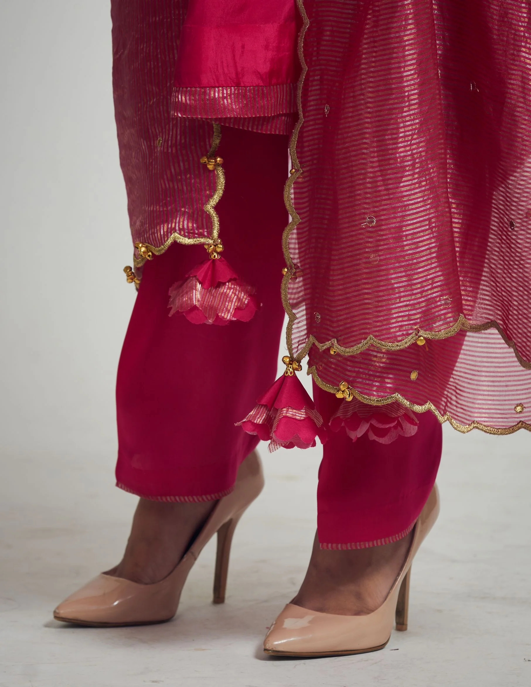 Nazish- Rani Hotpink Habutai silk Gota Patti embroidered kurta with salwar and dupatta - Image 5