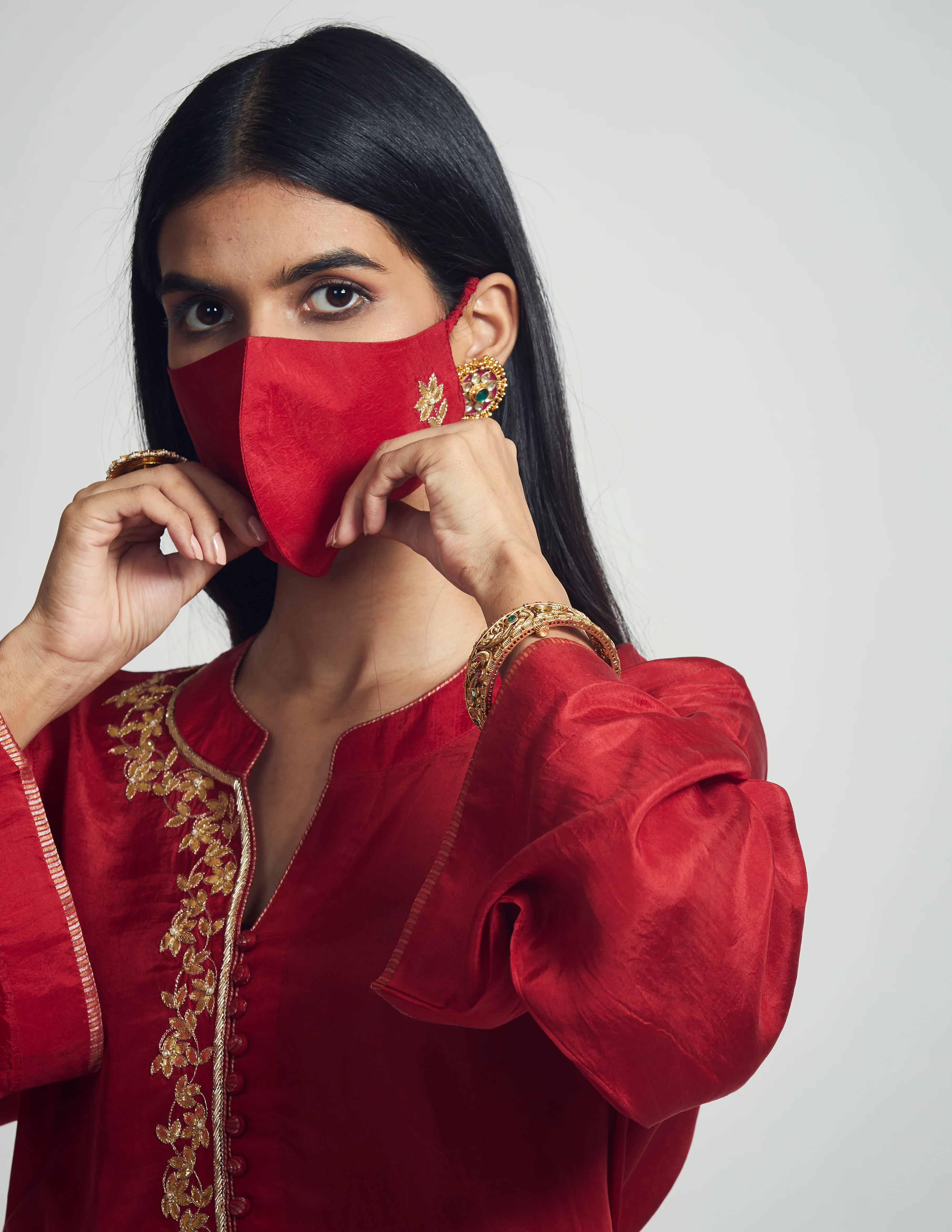 Nyasia- Red Habutai silk Gota patti embroidered Choga - Image 4