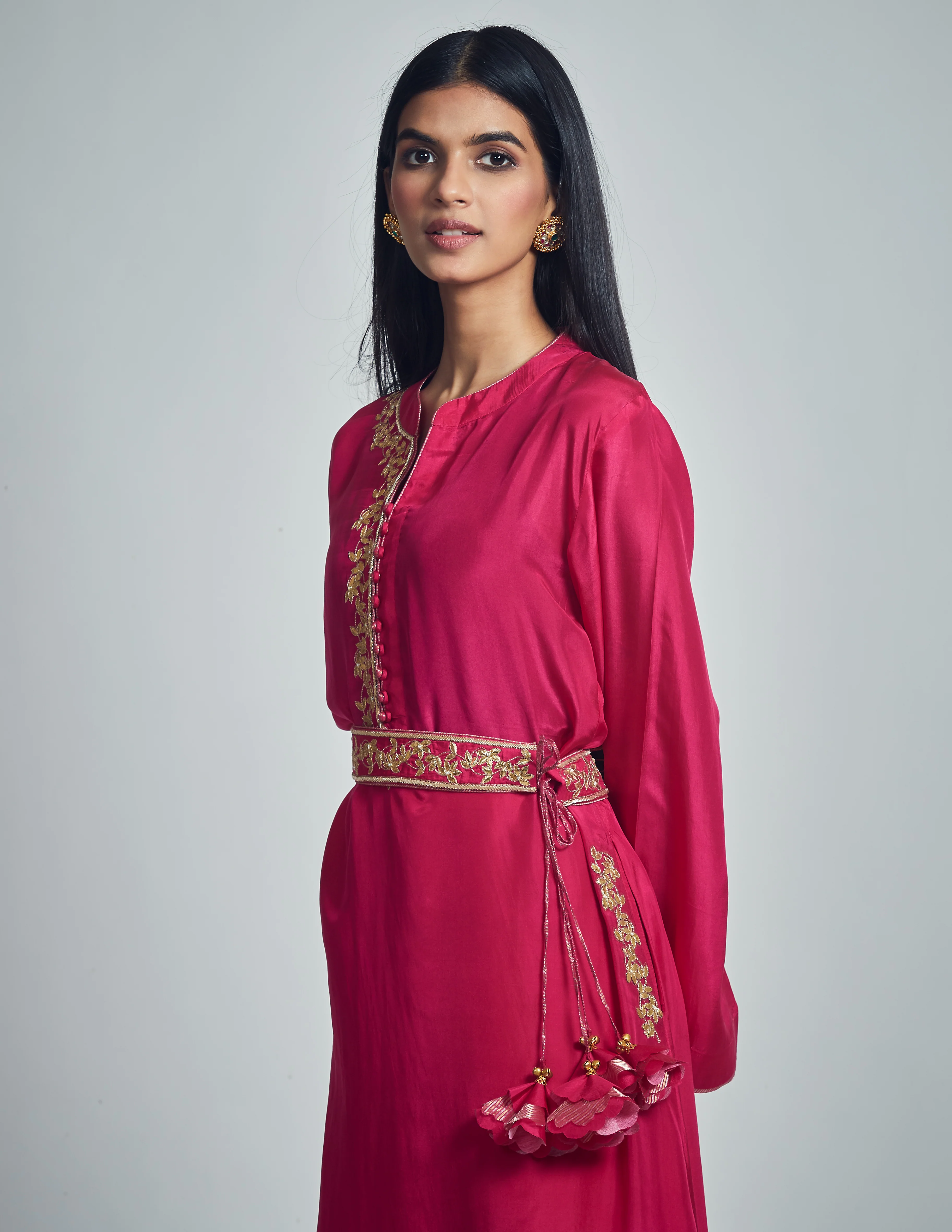 Nyasia- Pink Habutai silk Gota patti embroidered Choga - Image 4