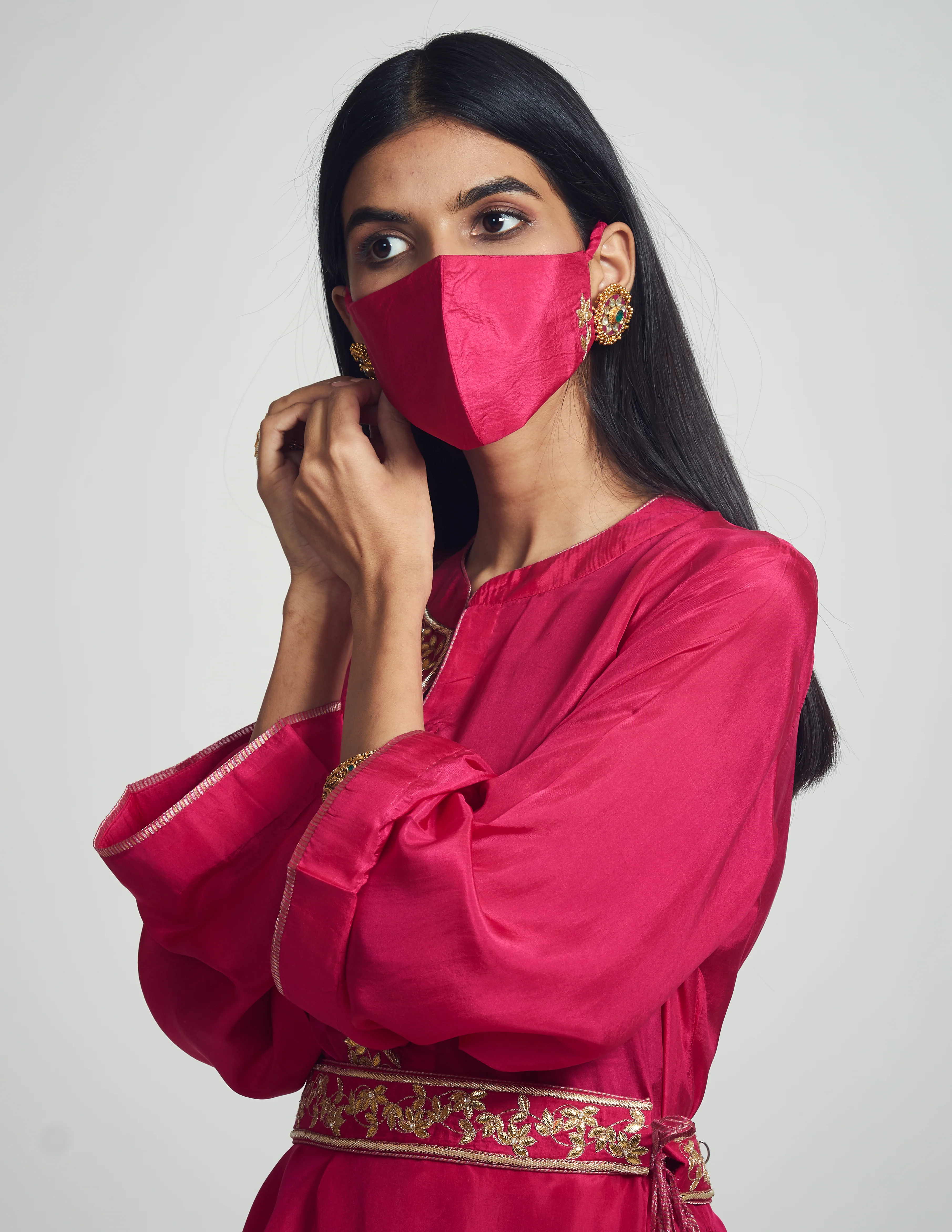 Nyasia- Pink Habutai silk Gota patti embroidered Choga - Image 5