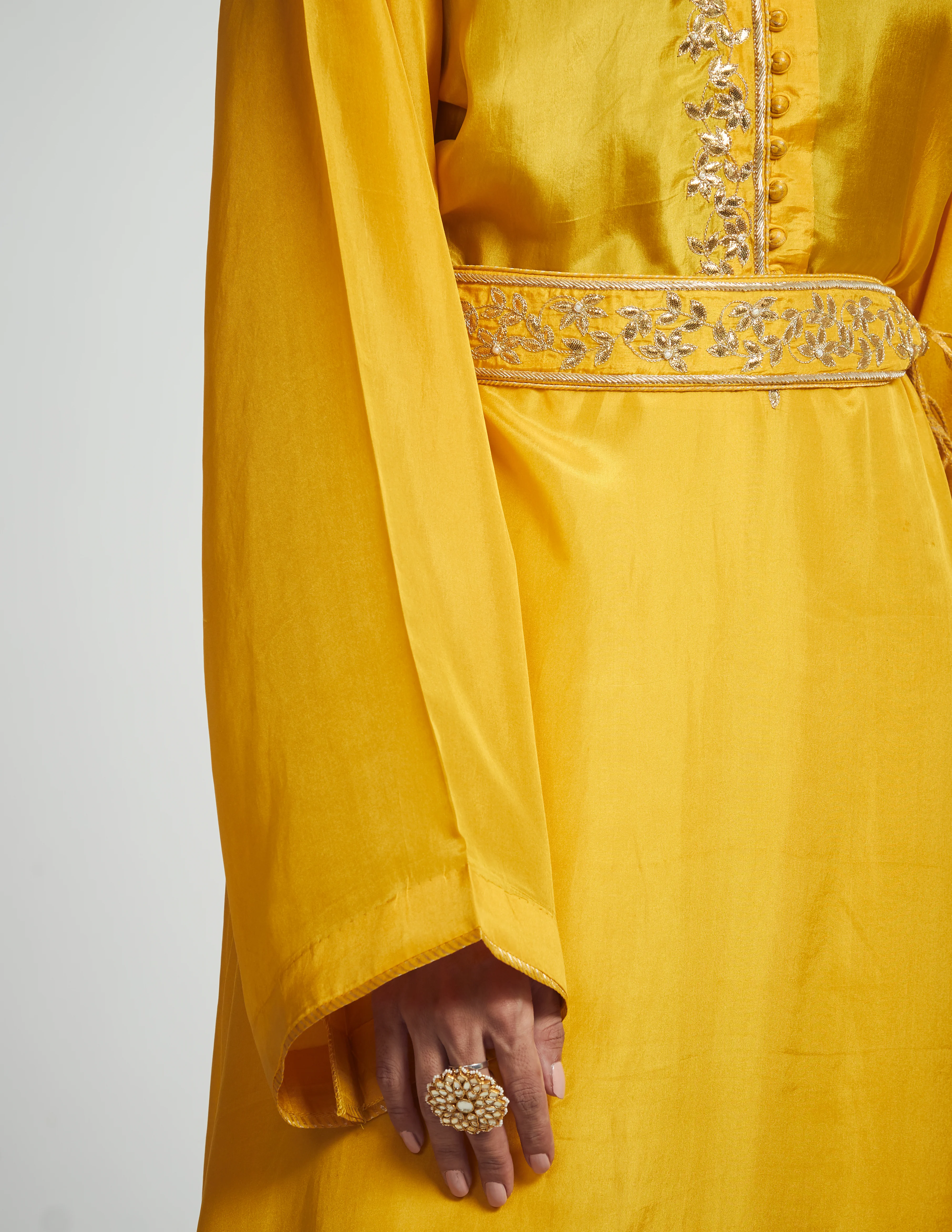 Nyasia- Happy Mustard Habutai silk Gota patti embroidered choga - Image 4