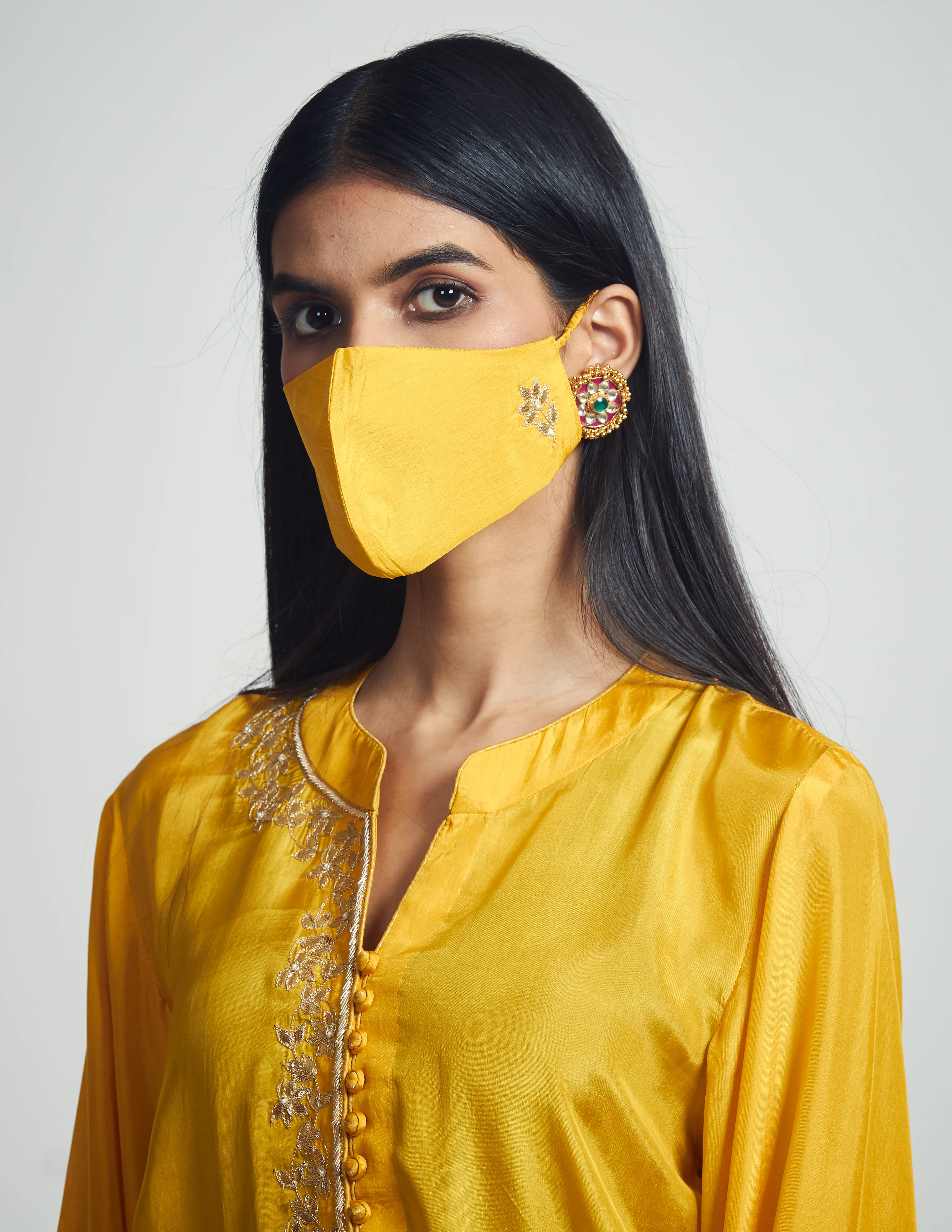 Nyasia- Happy Mustard Habutai silk Gota patti embroidered choga - Image 5