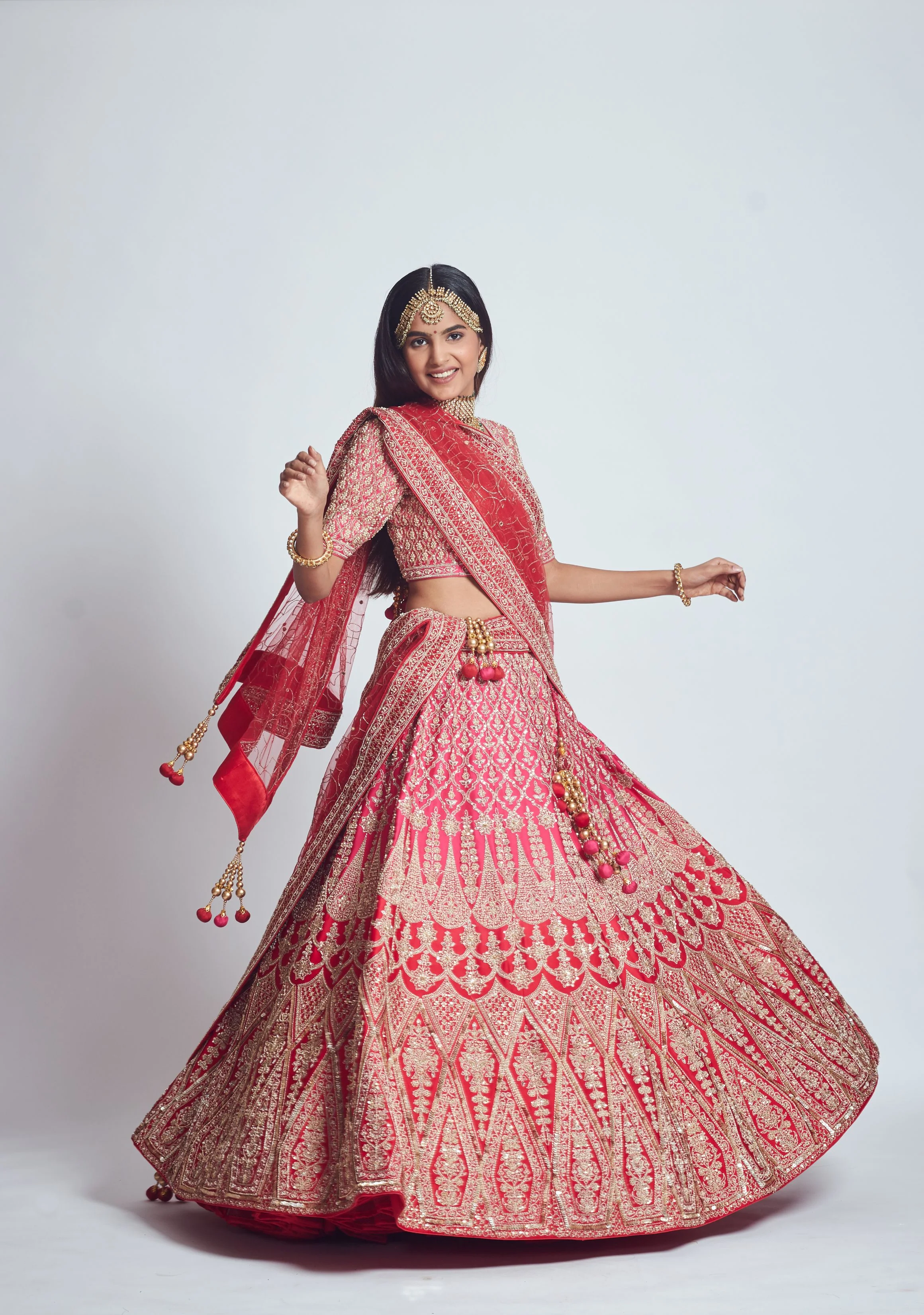 Pakeezah- Crimson red Dabka and Zardozi embroidered lehenga - Image 3
