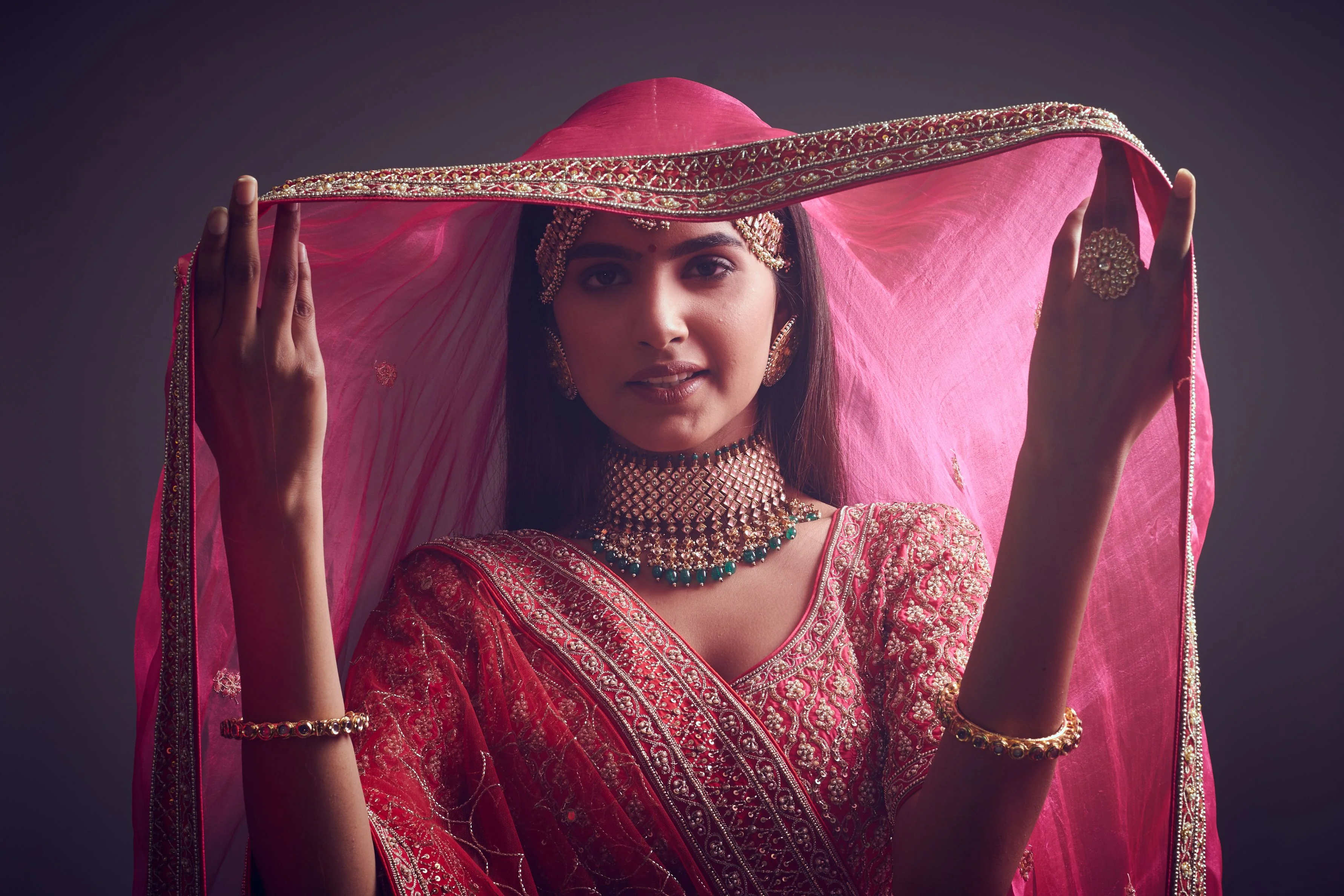 Pakeezah- Crimson red Dabka and Zardozi embroidered lehenga - Image 4