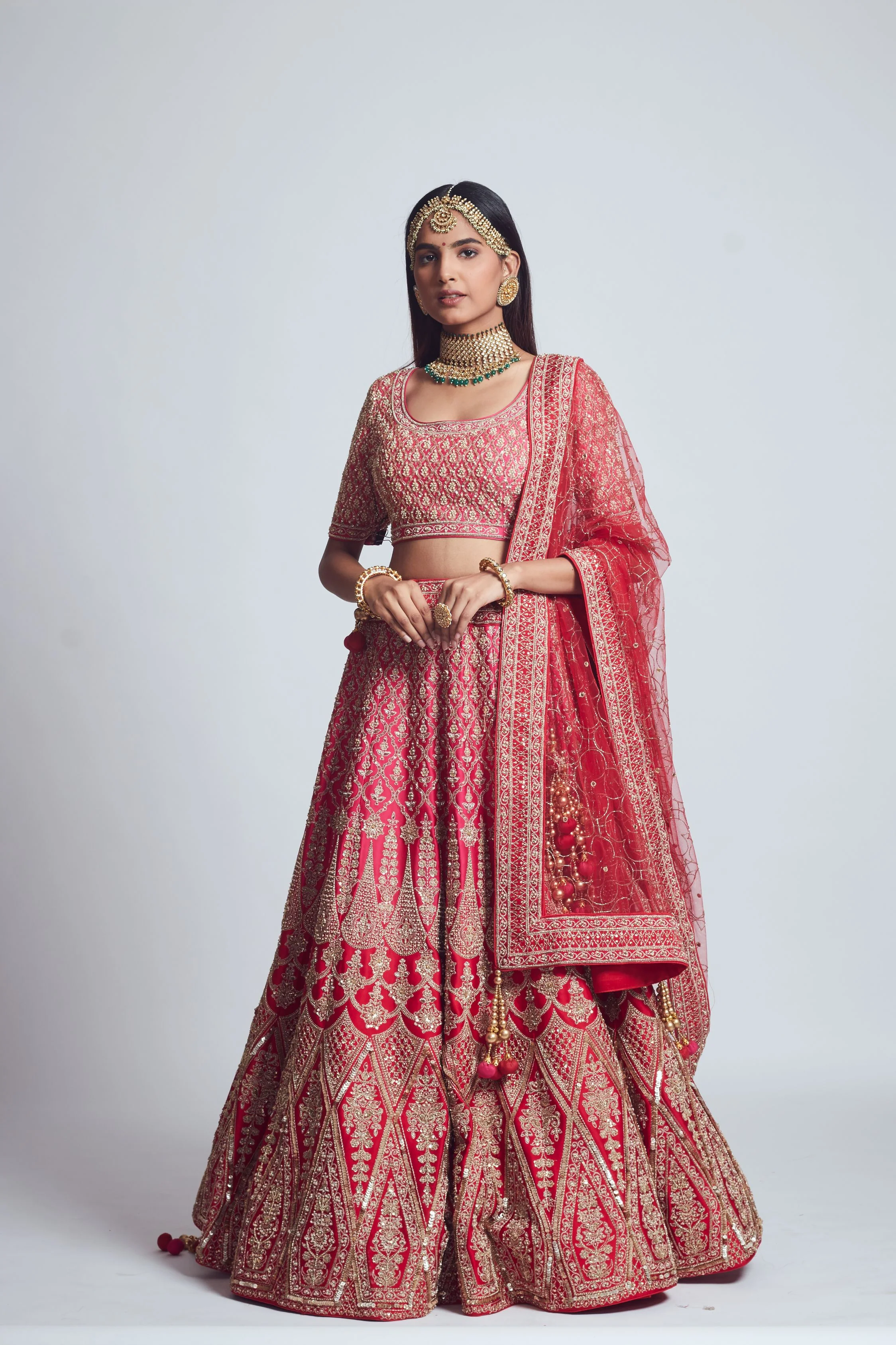 Pakeezah- Crimson red Dabka and Zardozi embroidered lehenga - Image 5