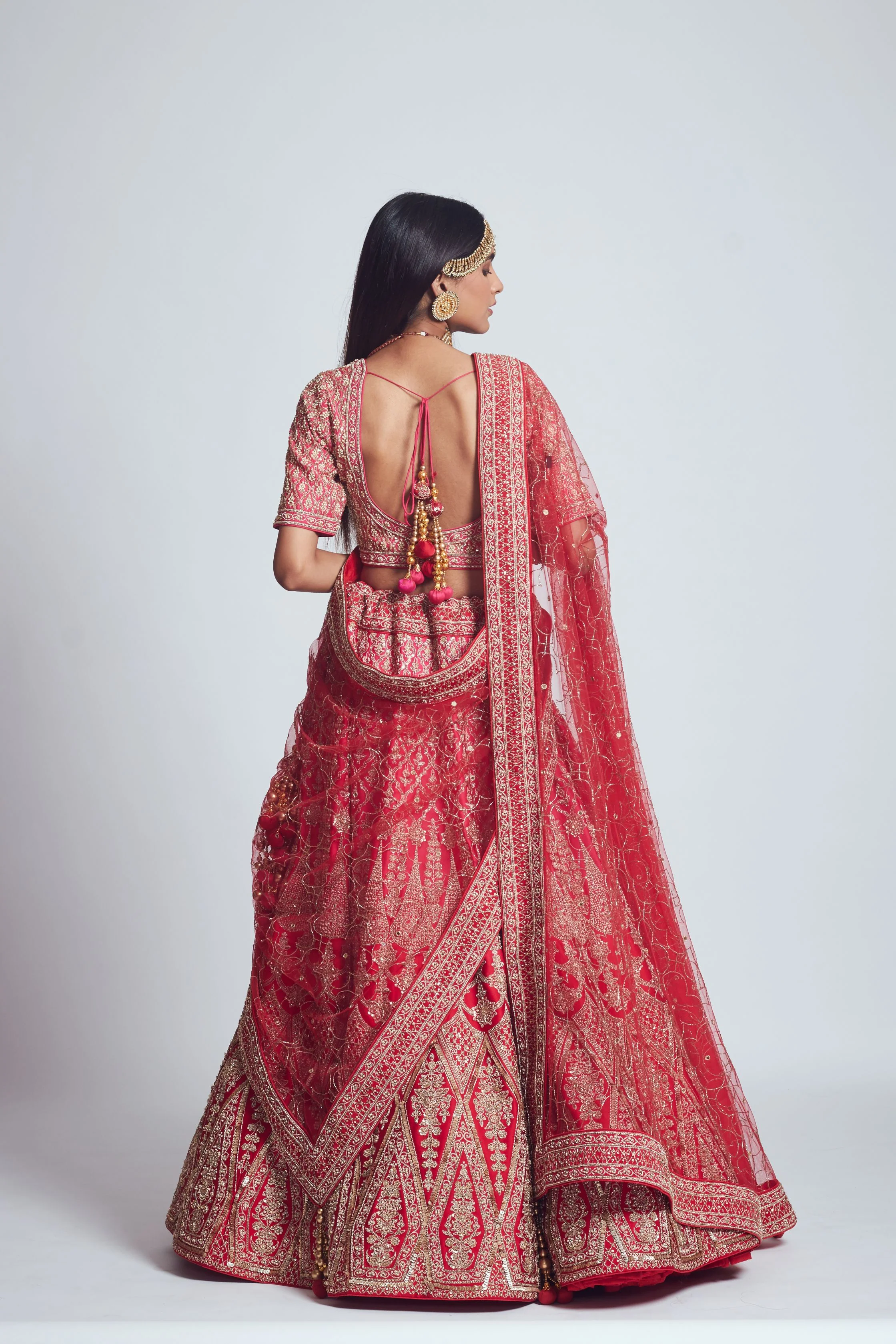 Pakeezah- Crimson red Dabka and Zardozi embroidered lehenga - Image 7