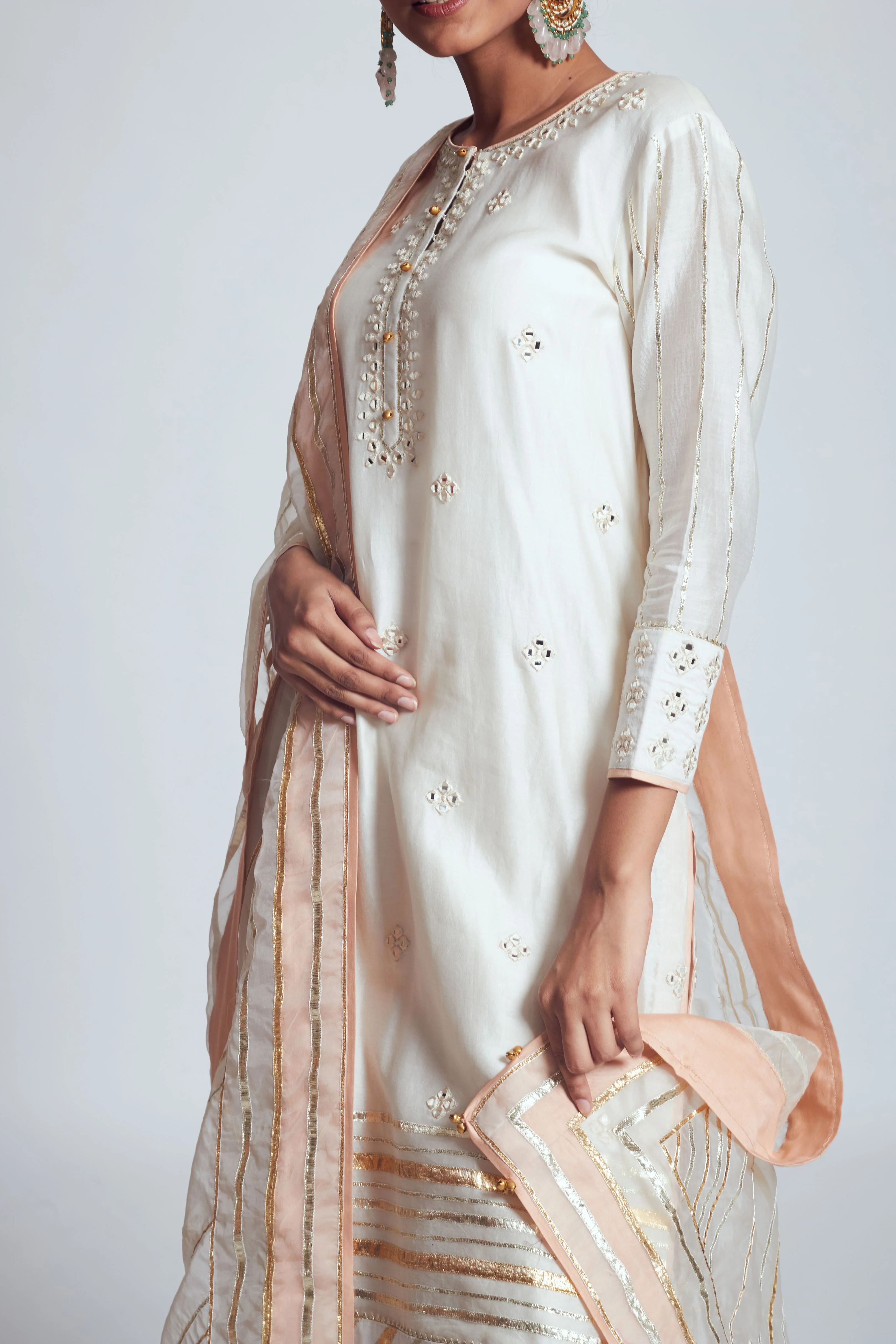 Rehnuma- Daisy ivory chanderi silk ensemble - Image 4