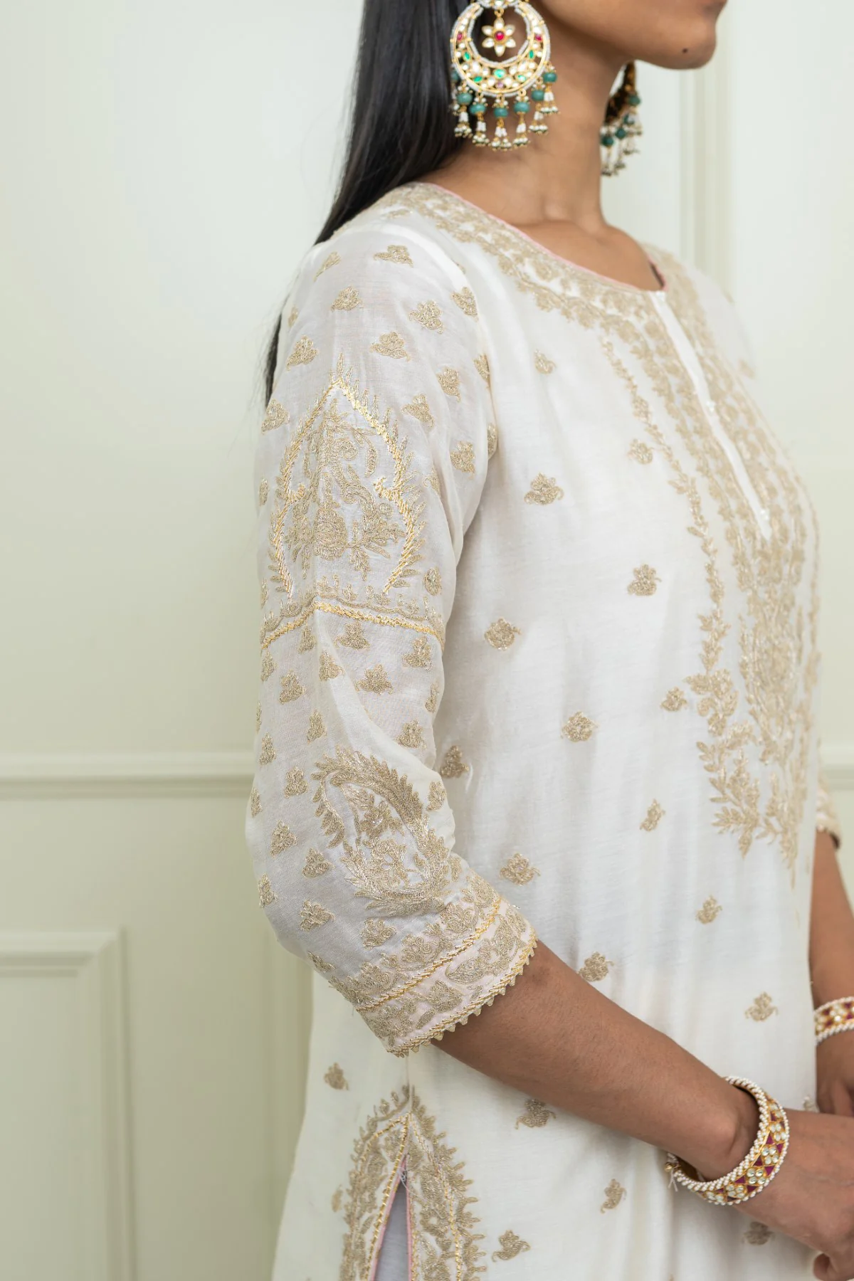 Shaima - Daisy Ivory Straight kurta with sharara and odhni - Image 3