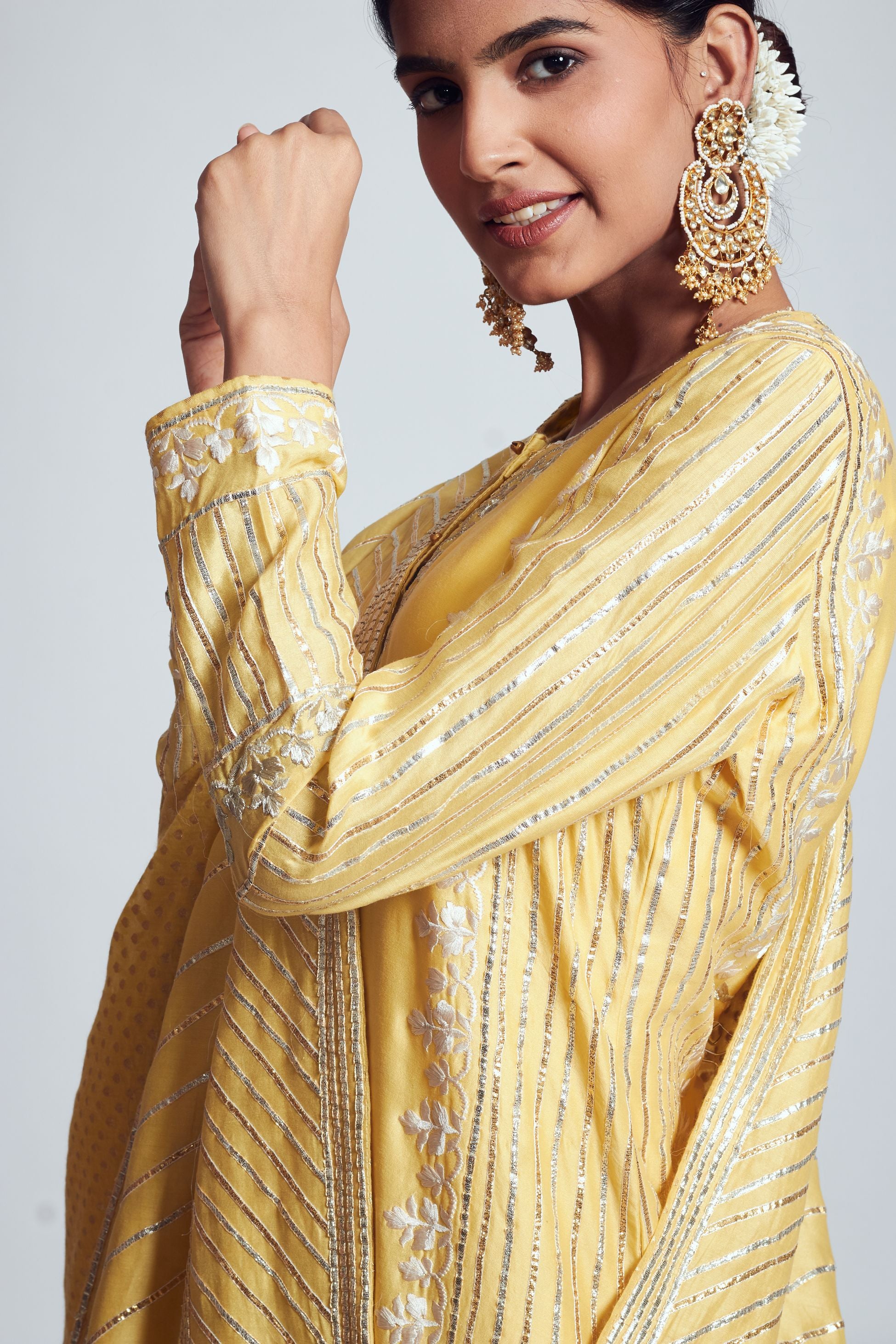 Sehar- Happy yellow chanderi silk embroidered ensemble - Image 3