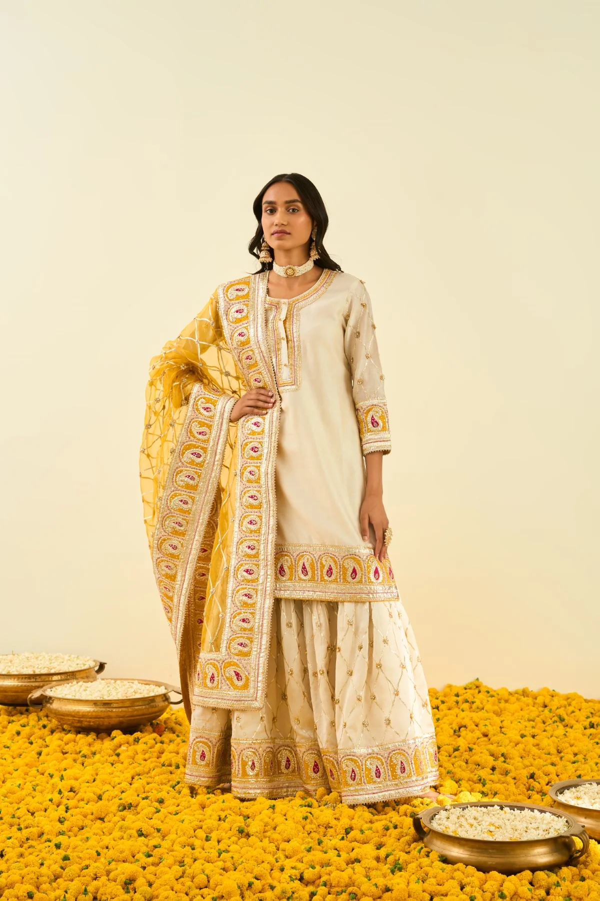 Tina Kakkad In Shabina- Daisy Ivory  short kurta with garara and dupatta - Image 5