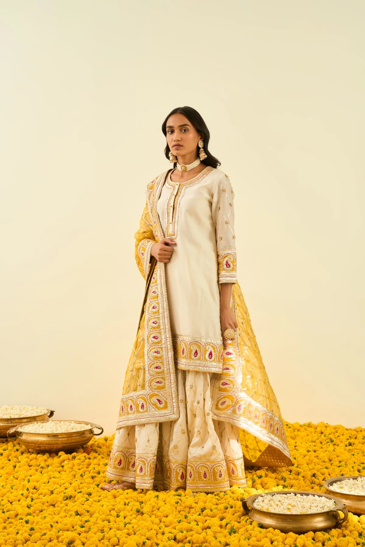 Tina Kakkad In Shabina- Daisy Ivory  short kurta with garara and dupatta - Image 6