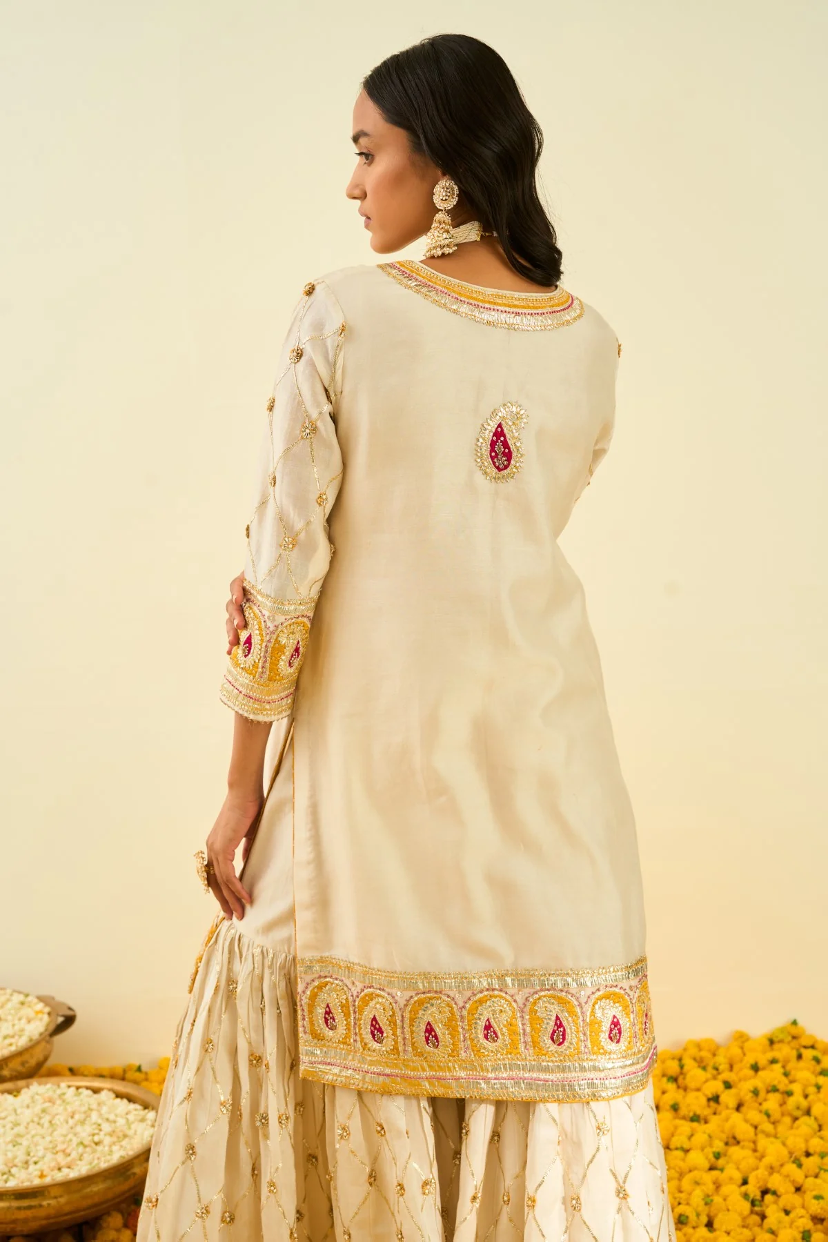 Tina Kakkad In Shabina- Daisy Ivory  short kurta with garara and dupatta - Image 7
