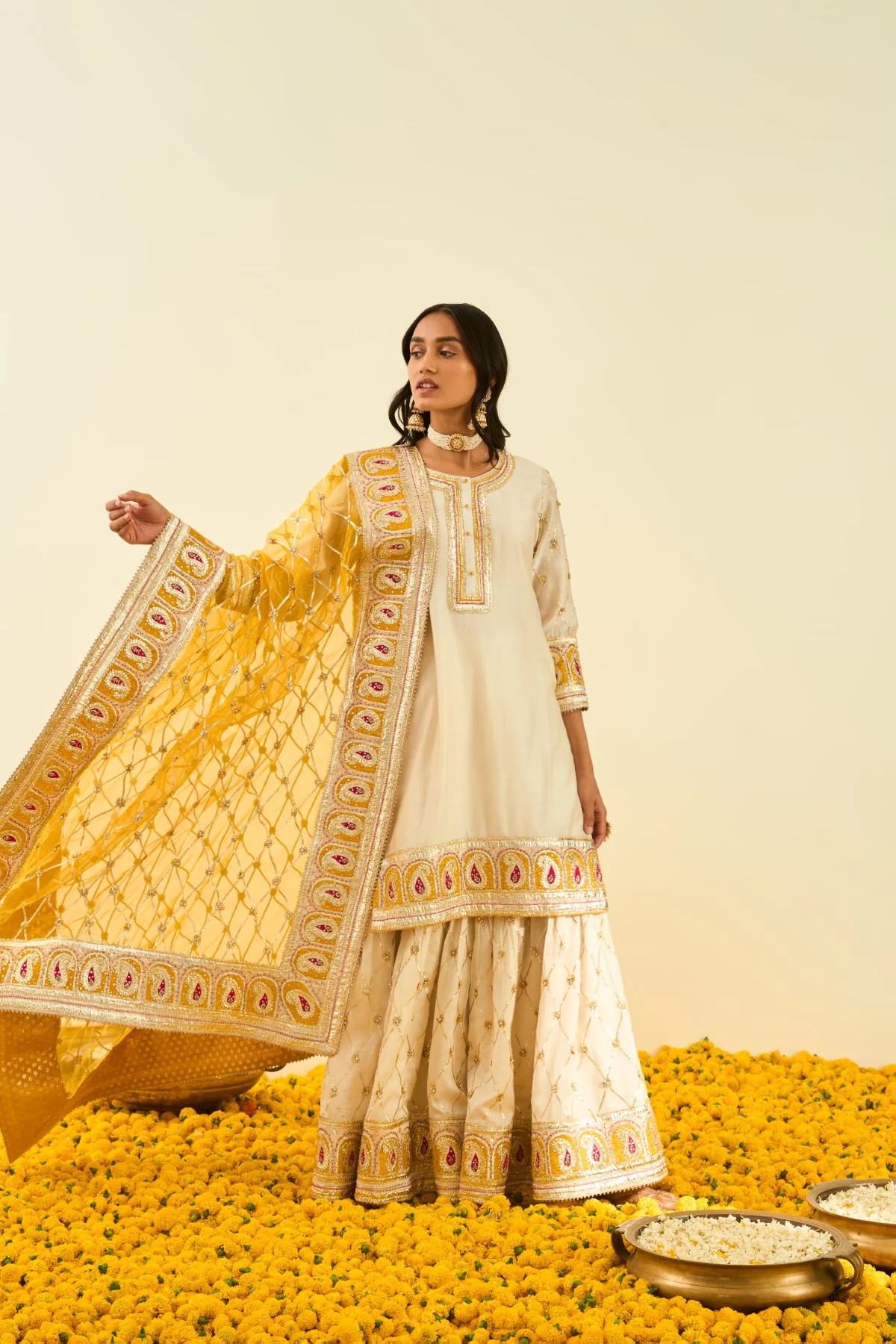 Tina Kakkad In Shabina- Daisy Ivory  short kurta with garara and dupatta - Image 8