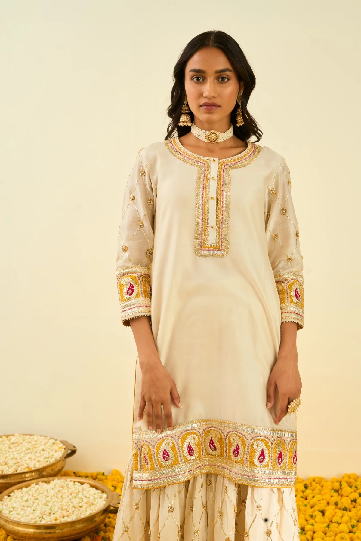 Tina Kakkad In Shabina- Daisy Ivory  short kurta with garara and dupatta - Image 9