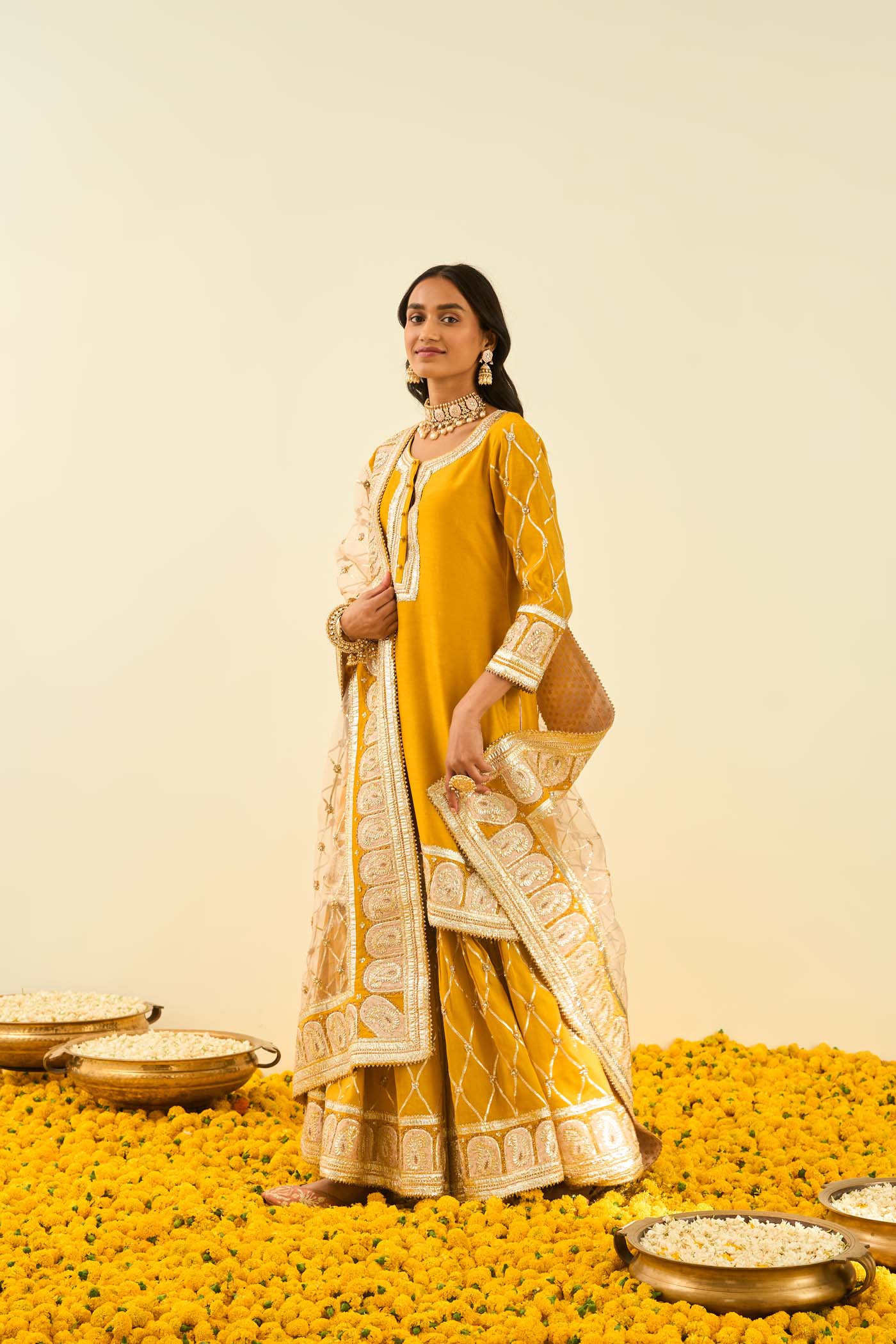 Sukhneet Wadhwa IN Shabina- Glaze Mustard short kurta with garara and dupatta - Image 3