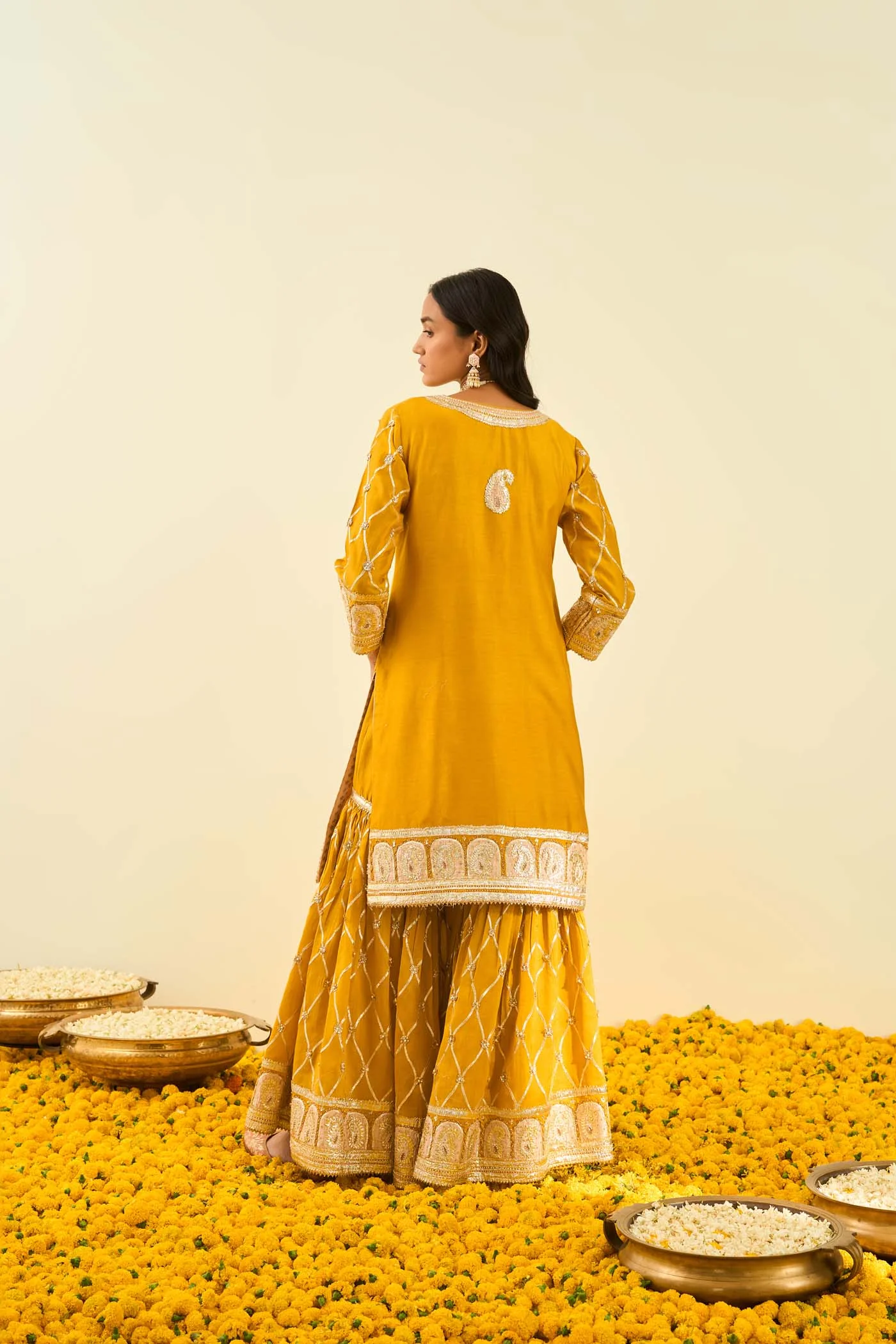 Sukhneet Wadhwa IN Shabina- Glaze Mustard short kurta with garara and dupatta - Image 4