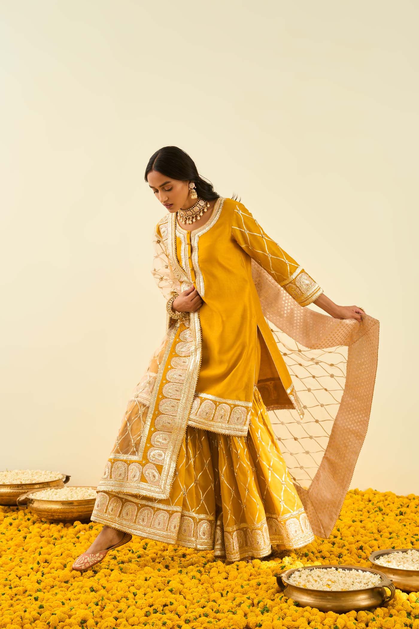 Sukhneet Wadhwa IN Shabina- Glaze Mustard short kurta with garara and dupatta - Image 6