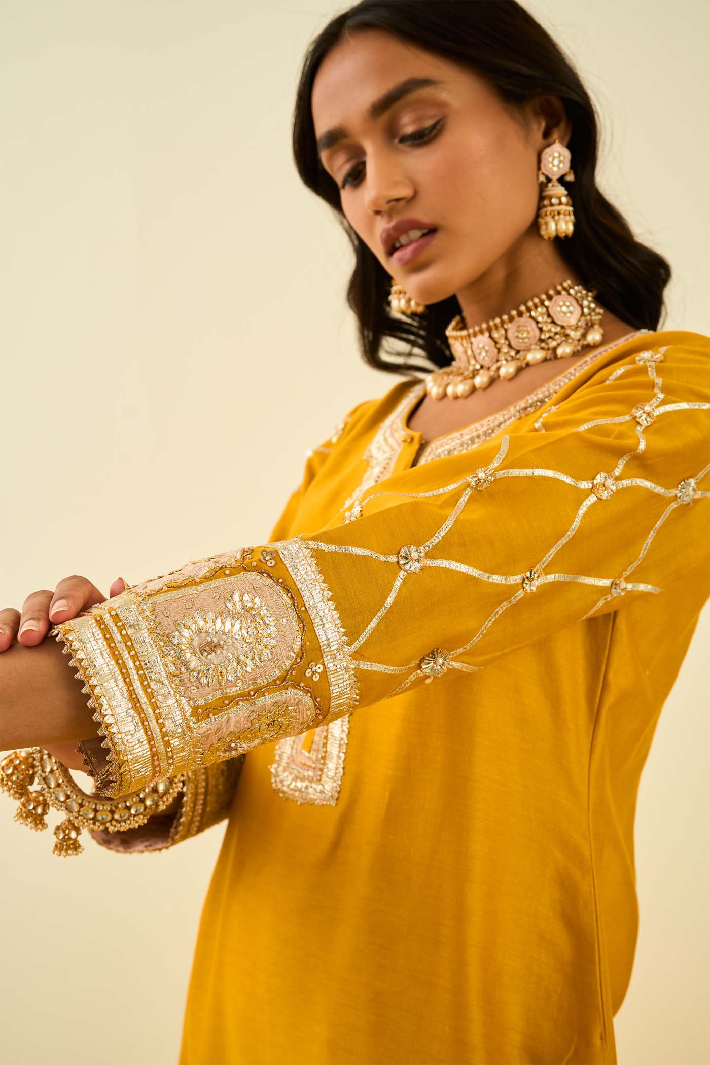 Sukhneet Wadhwa IN Shabina- Glaze Mustard short kurta with garara and dupatta - Image 7
