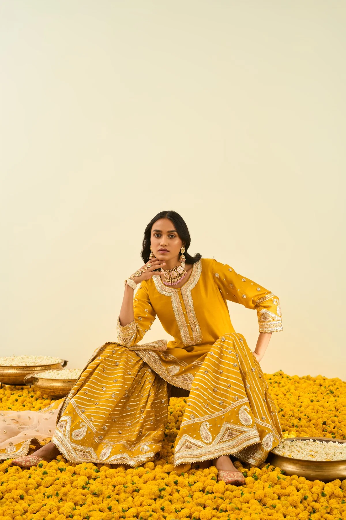 Shafna- Glaze Mustard short kurta with garara and dupatta - Image 6