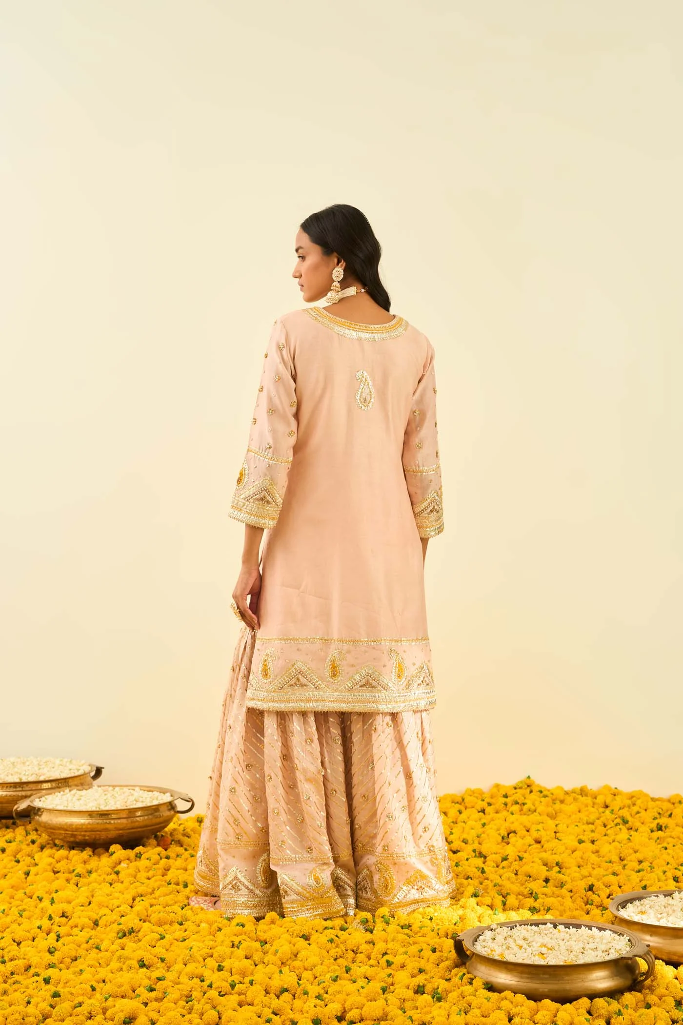 Shafna- Rosepink short kurta with garara and dupatta - Image 3