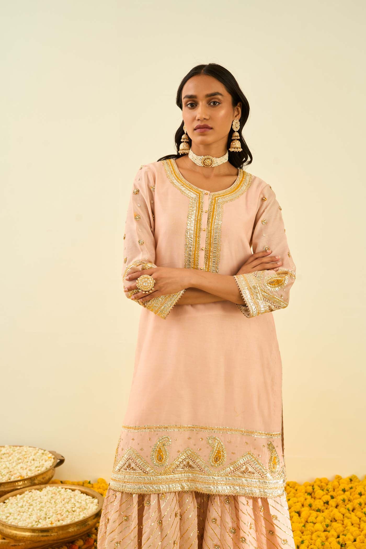 Shafna- Rosepink short kurta with garara and dupatta - Image 4