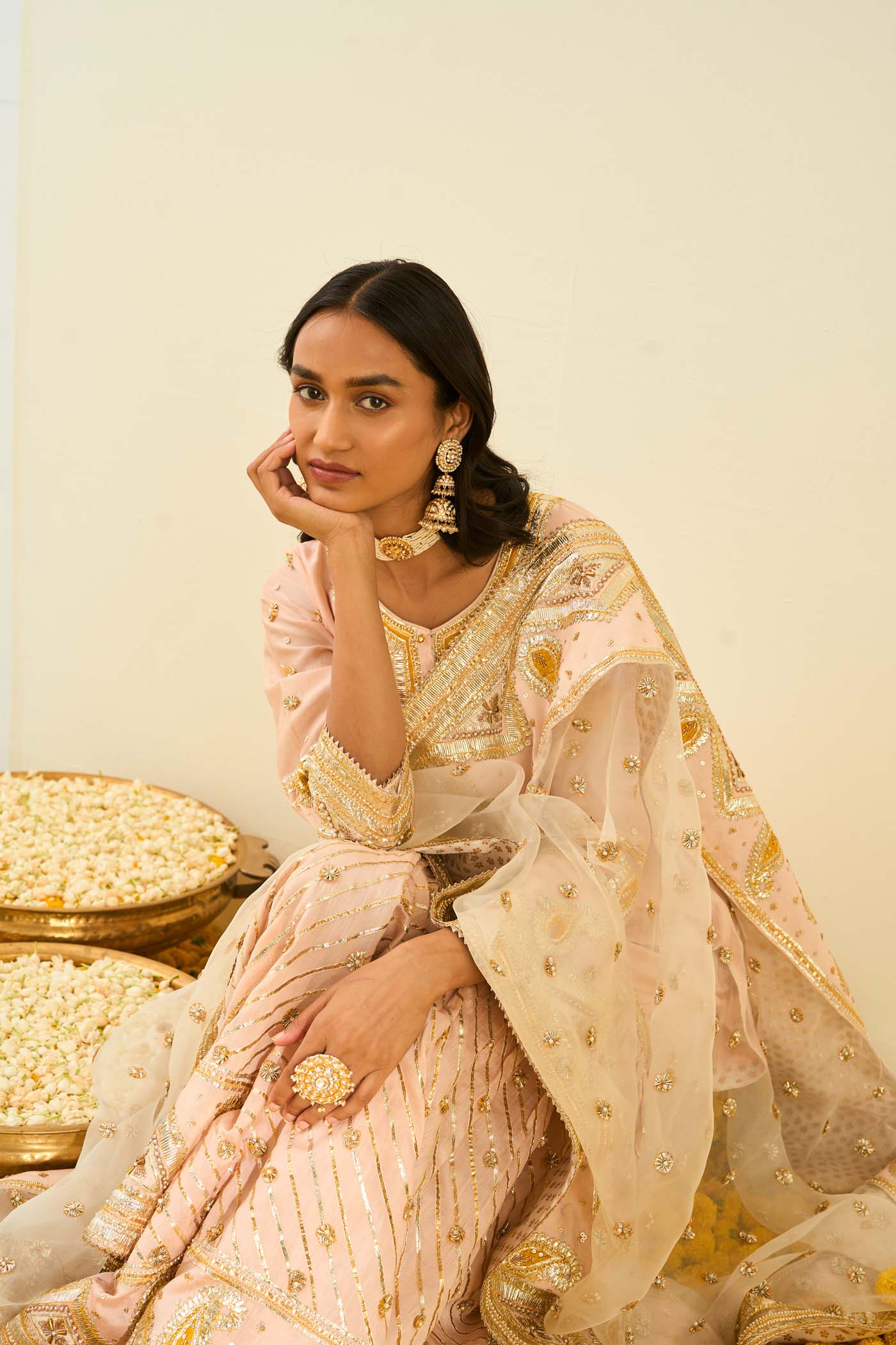 Shafna- Rosepink short kurta with garara and dupatta - Image 5