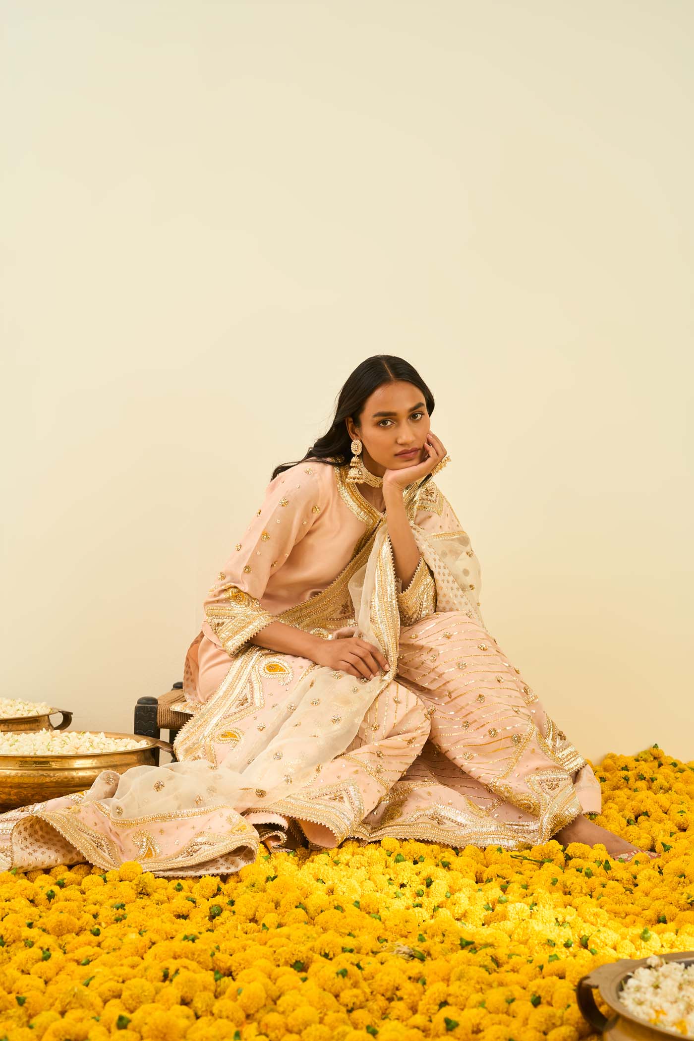 Shafna- Rosepink short kurta with garara and dupatta - Image 6