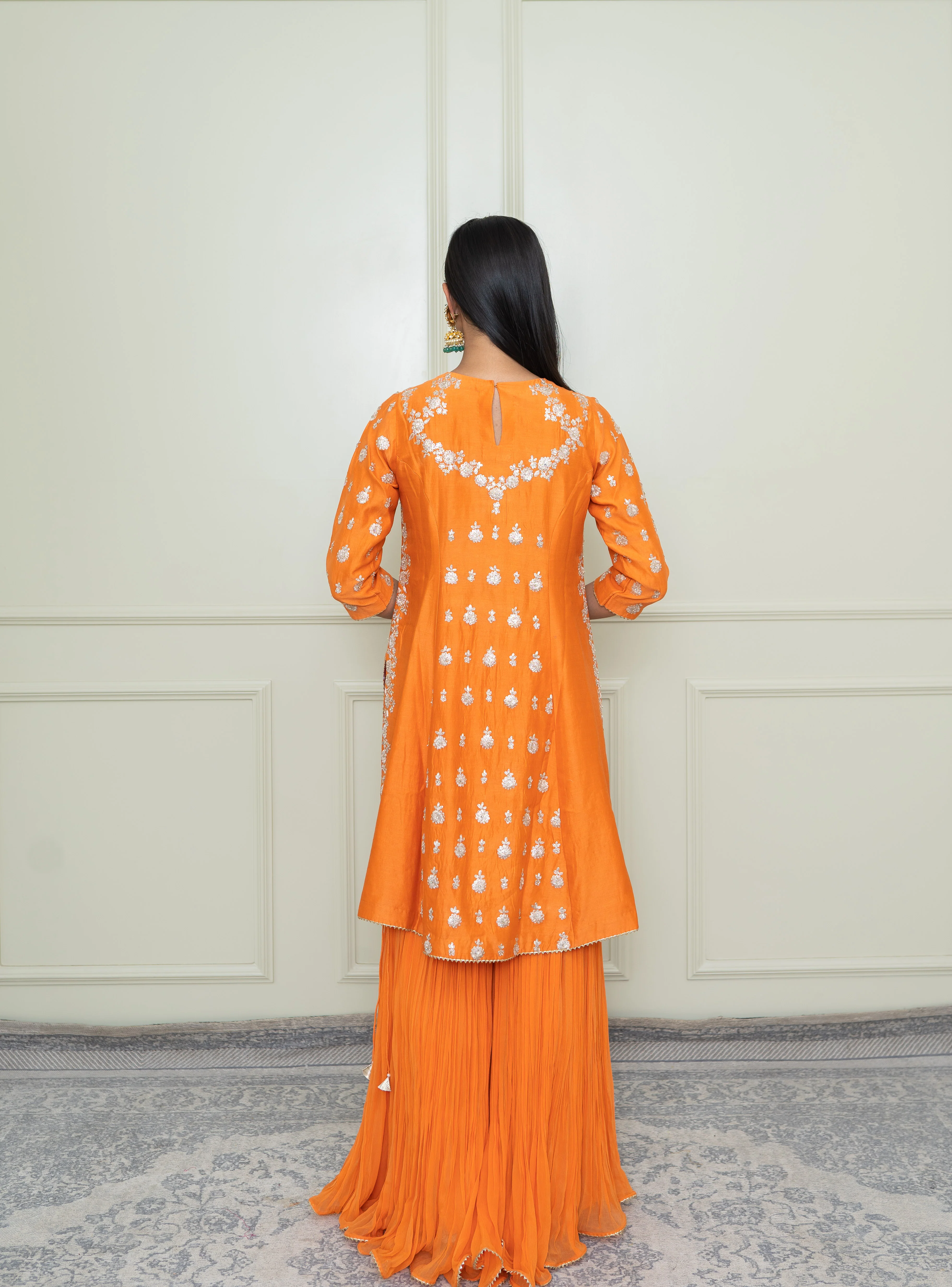 Shahira-Pumpkin Burnt Orange Tilla Embroidered Kurta Set - Image 3
