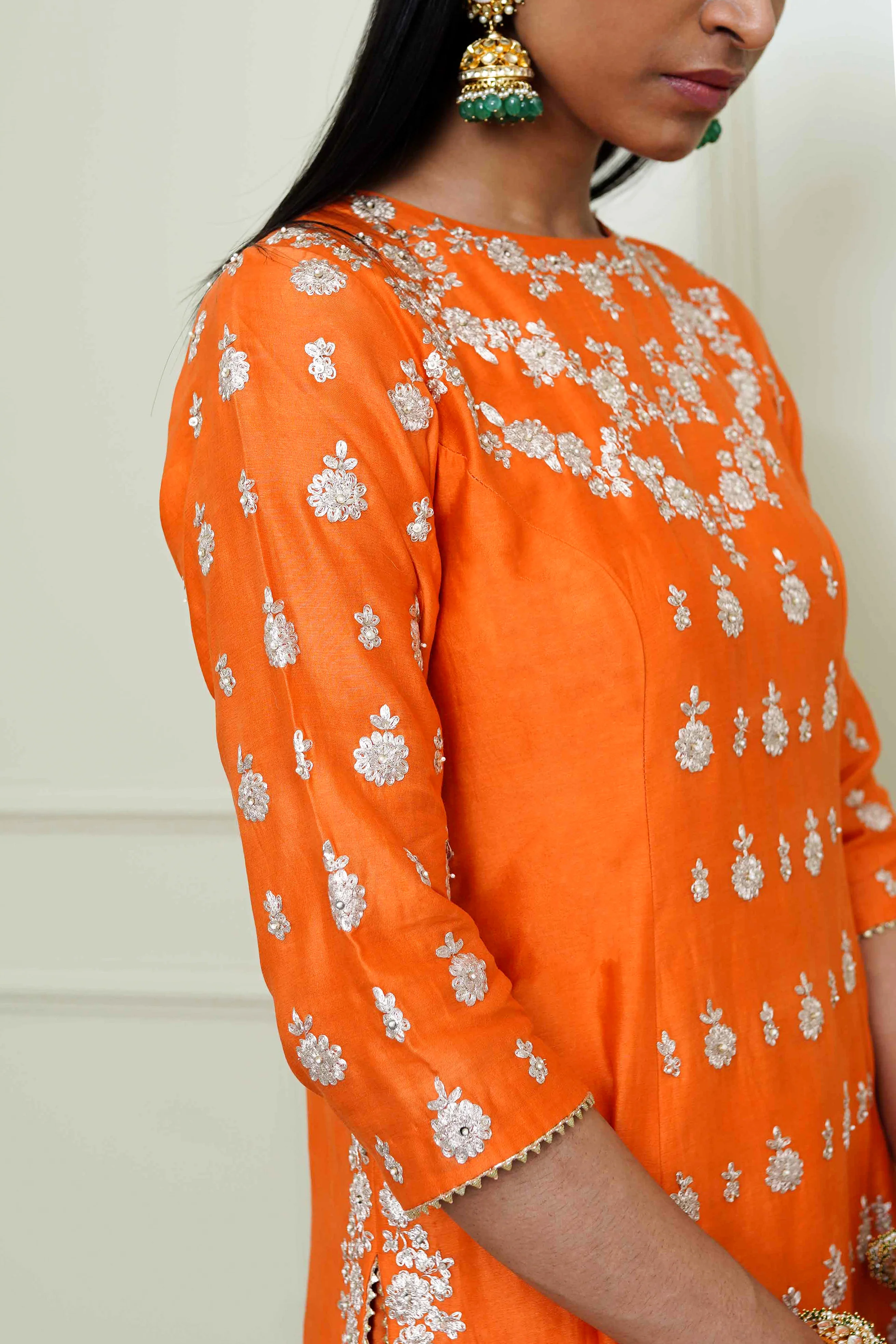 Shahira-Pumpkin Burnt Orange Tilla Embroidered Kurta Set - Image 4