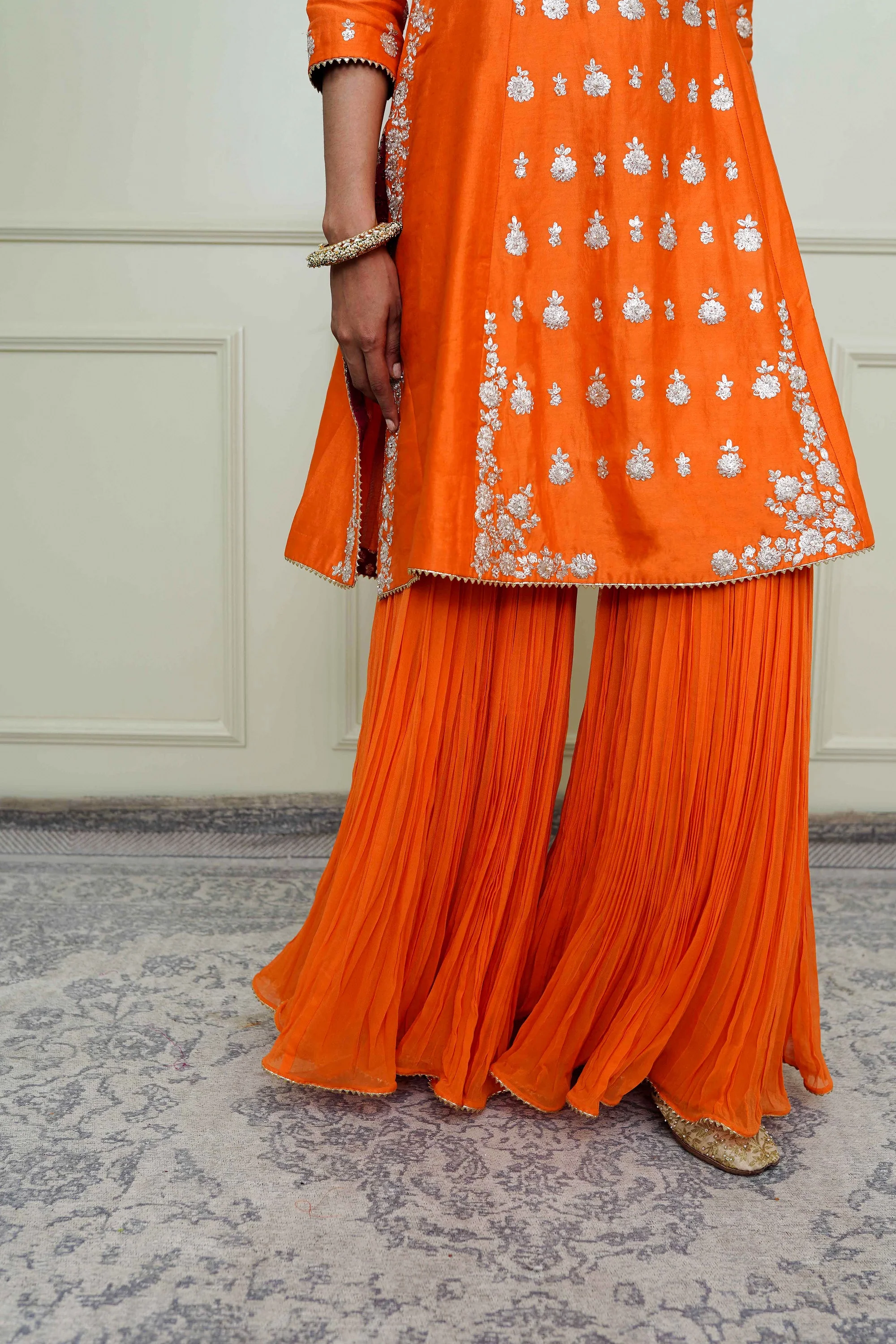 Shahira-Pumpkin Burnt Orange Tilla Embroidered Kurta Set - Image 5