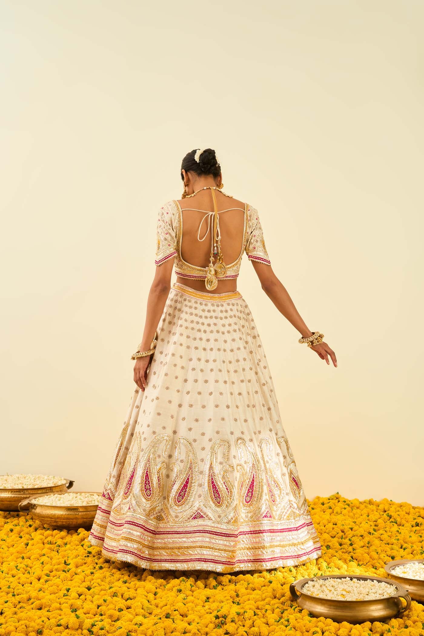 Shahnaz Daisy Ivory lehenga with blouse and dupatta - Image 3