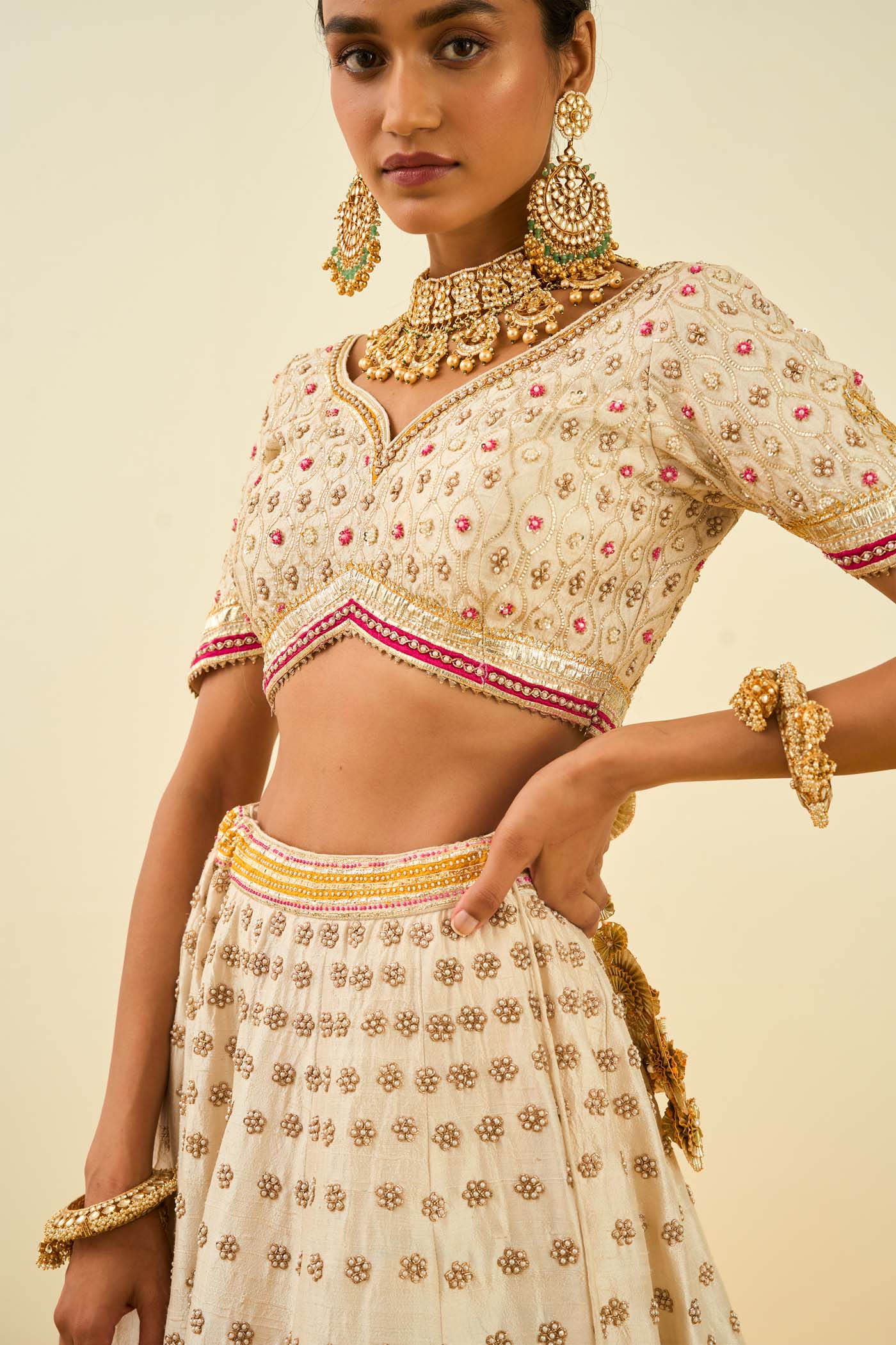 Shahnaz Daisy Ivory lehenga with blouse and dupatta - Image 4